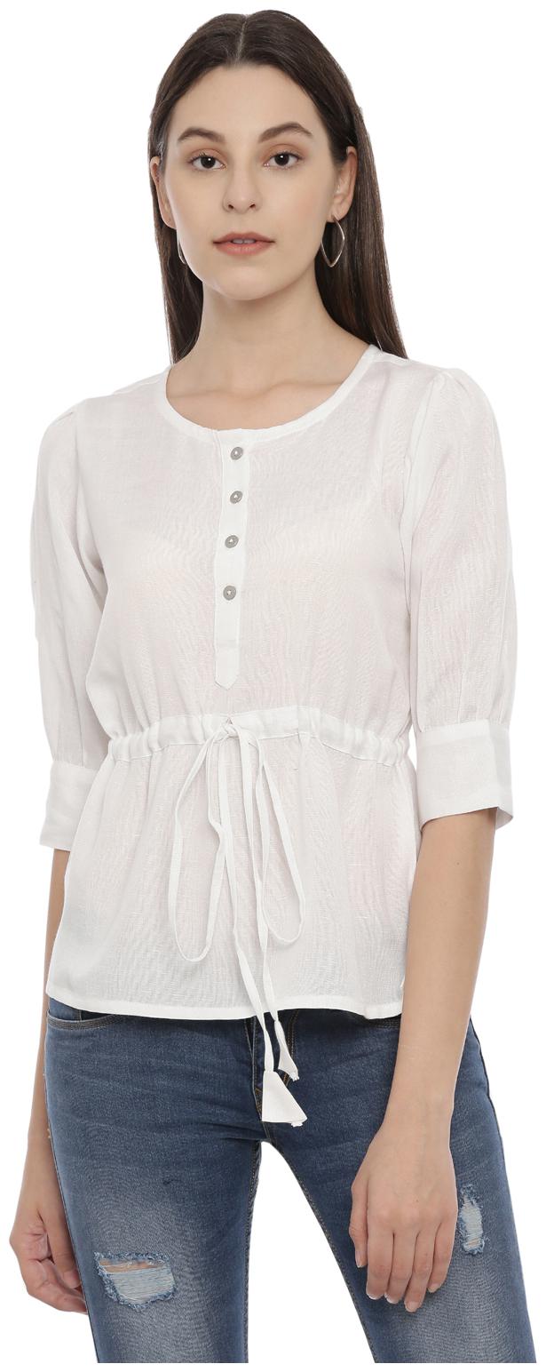 

Knot n Needle Women Solid Regular top - White