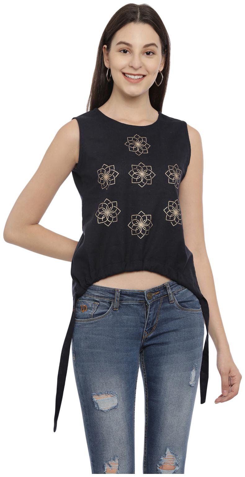 

Knot n Needle Women Printed Regular top - Black