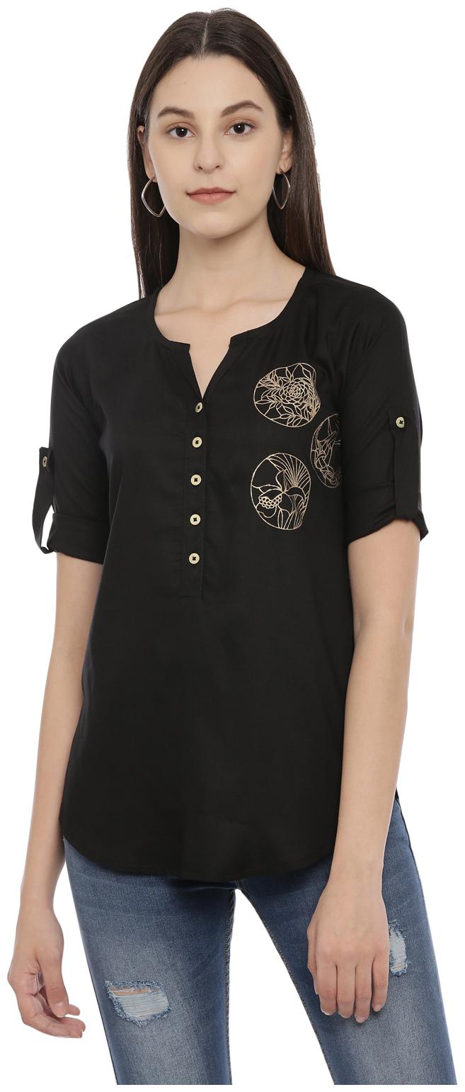 

Knot n Needle Women Printed Regular top - Black
