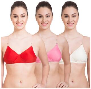 Komli Red;Pink;White Transparent Padded Wirefree (Pack of 3) Bra