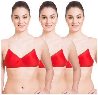 Komli Red Transparent Padded Wirefree (Pack of 3) Bra