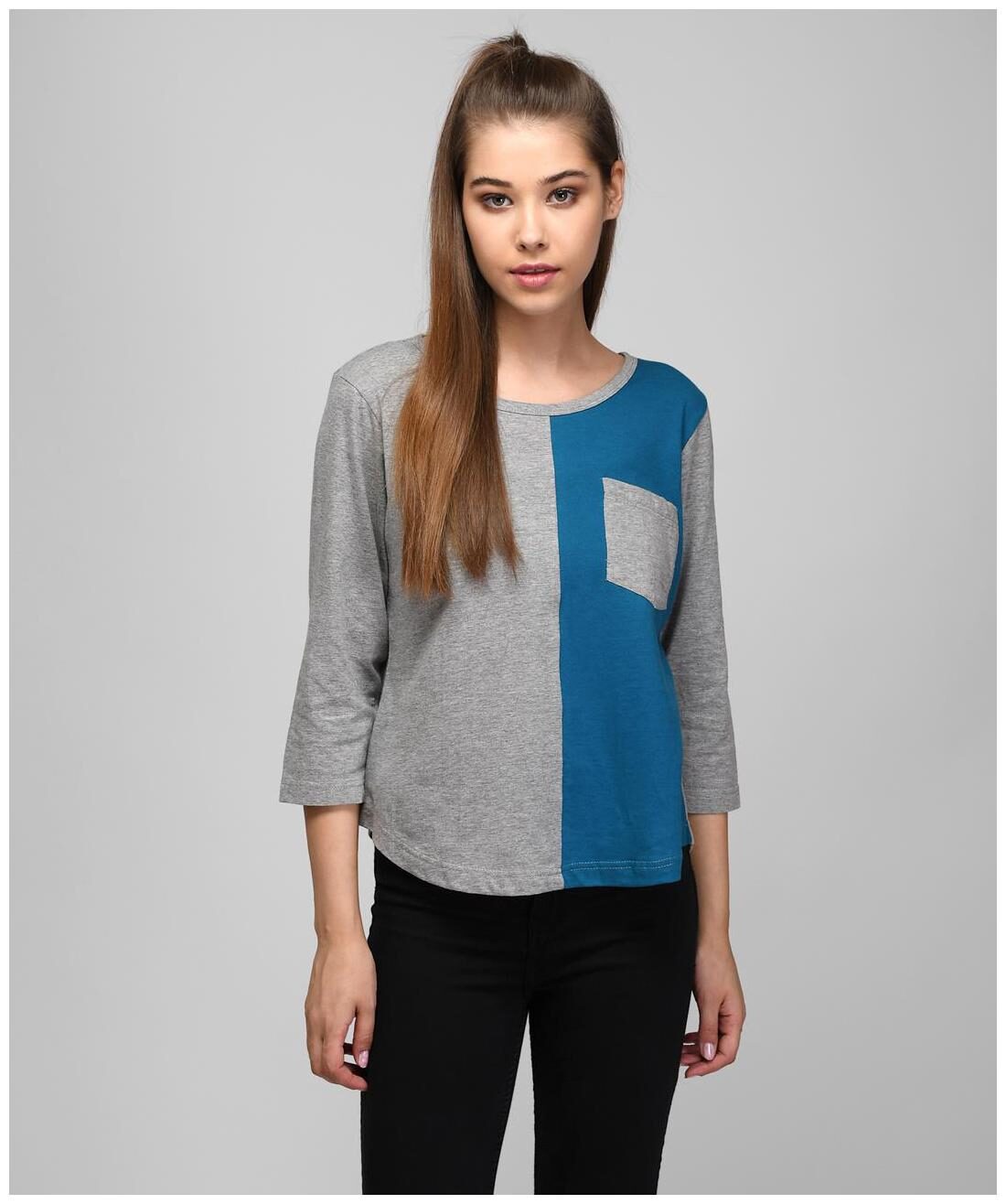 

Kotty Women Grey Blue Regular fit Round neck Cotton T shirt