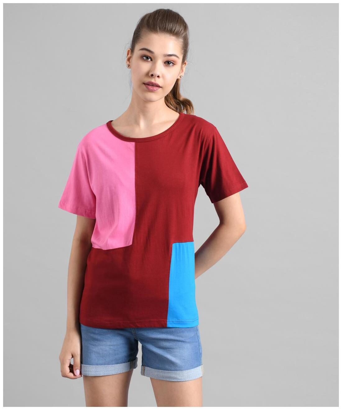 Kotty Women Multi Regular fit Round neck Cotton T shirt