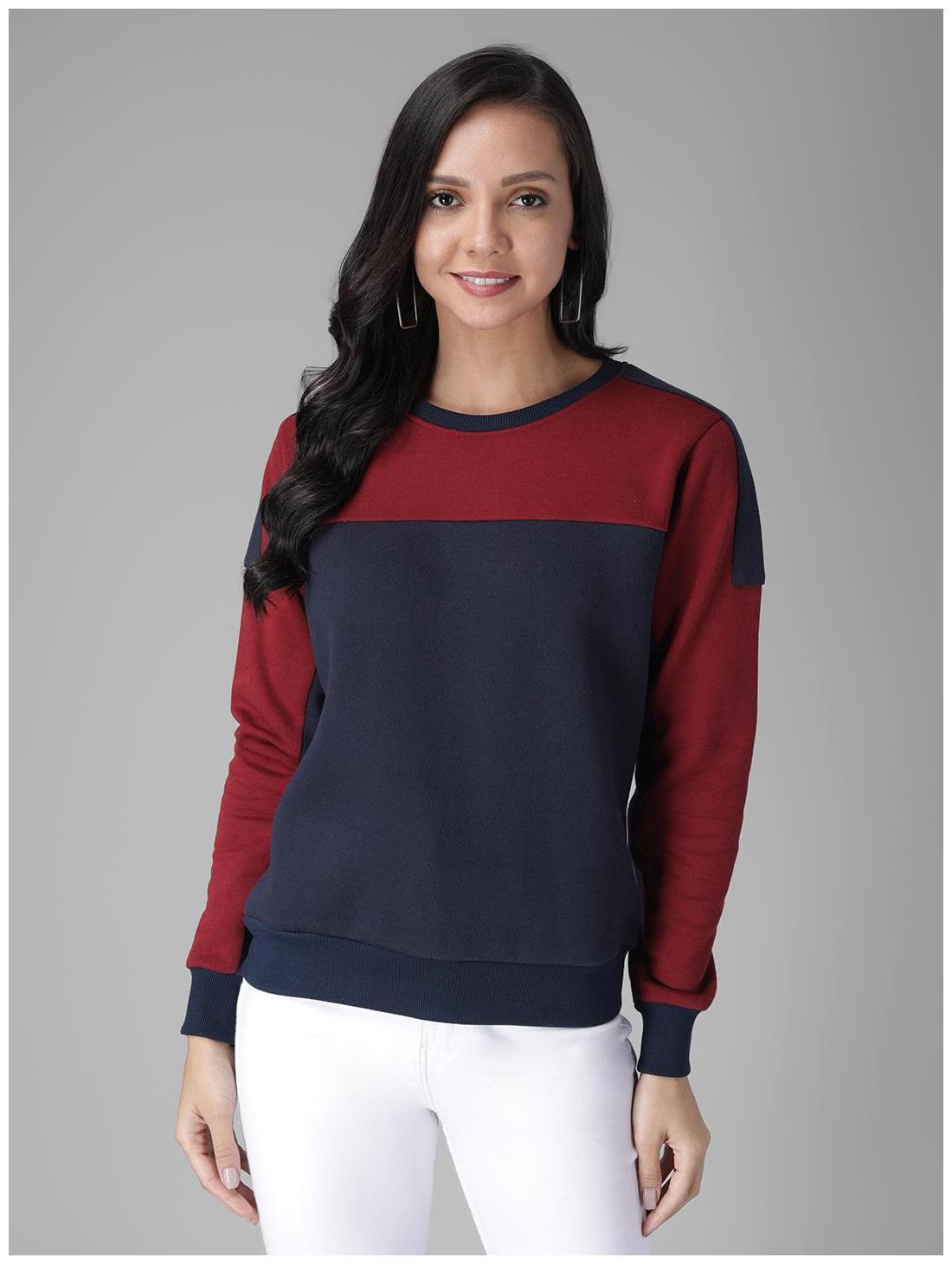 

Kotty Women Colourblocked Sweatshirt - Maroon Navy Blue