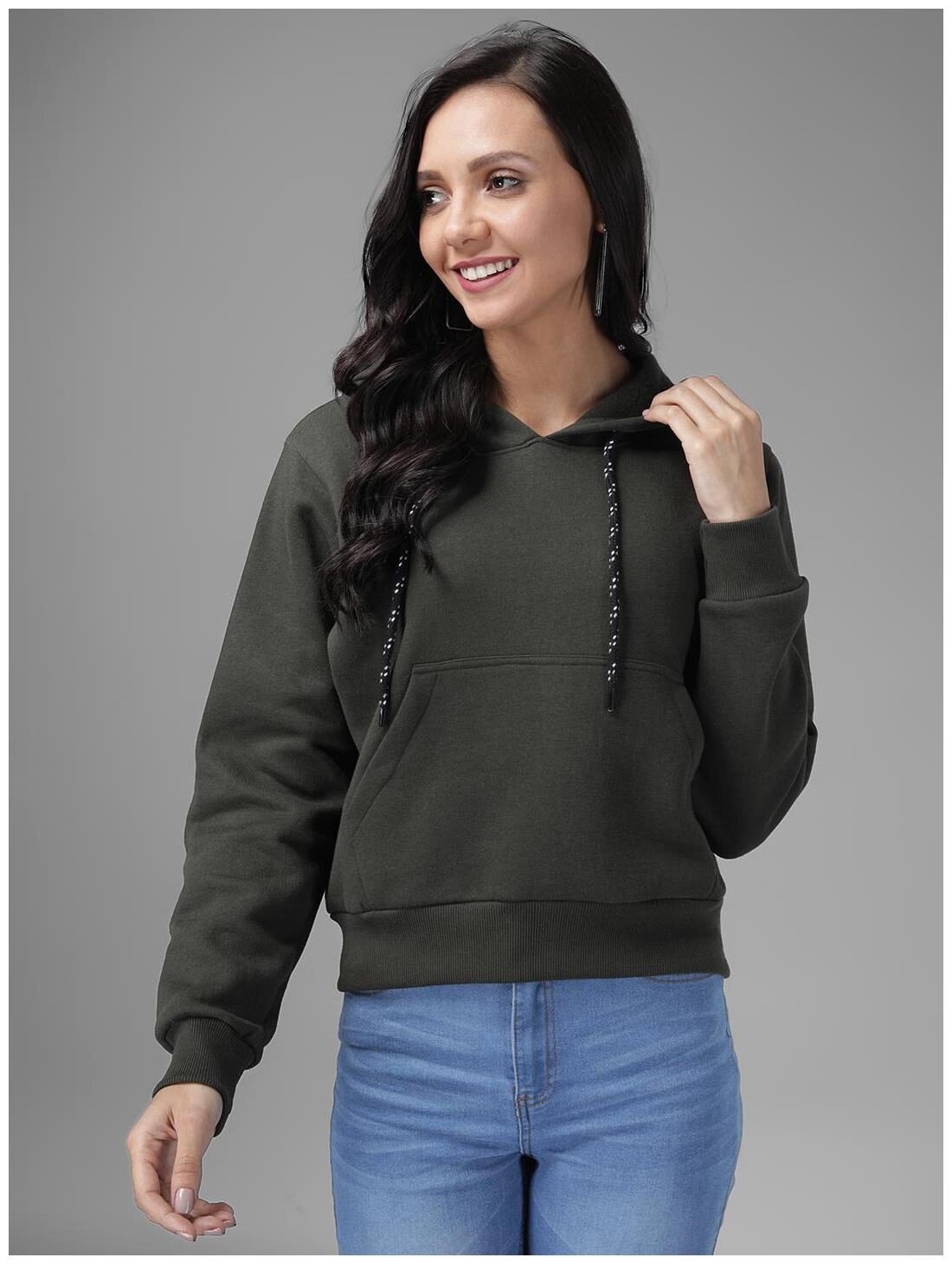 

Kotty Women Solid Hoodie - Olive