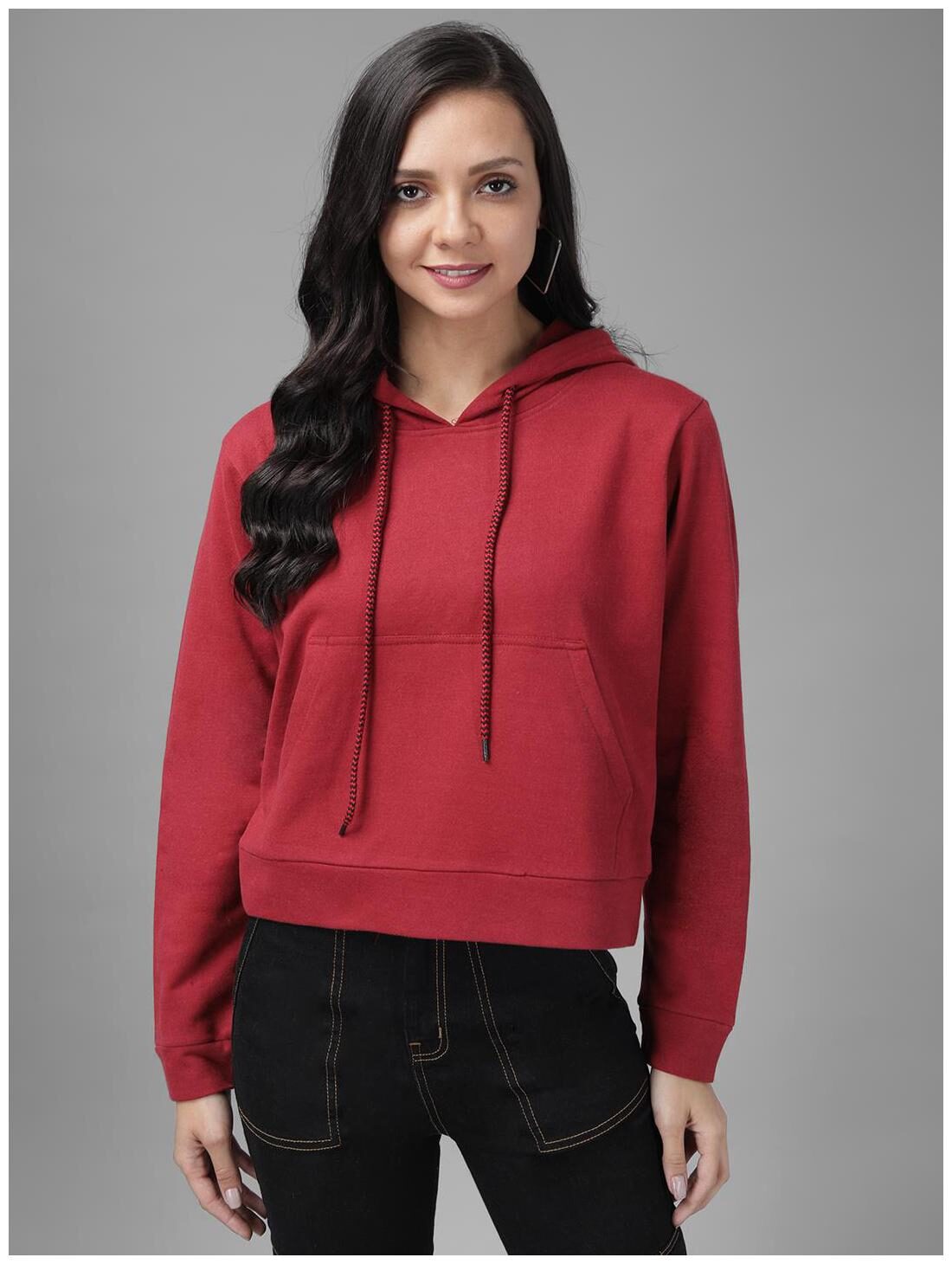 

Kotty Women Solid Hoodie - Maroon