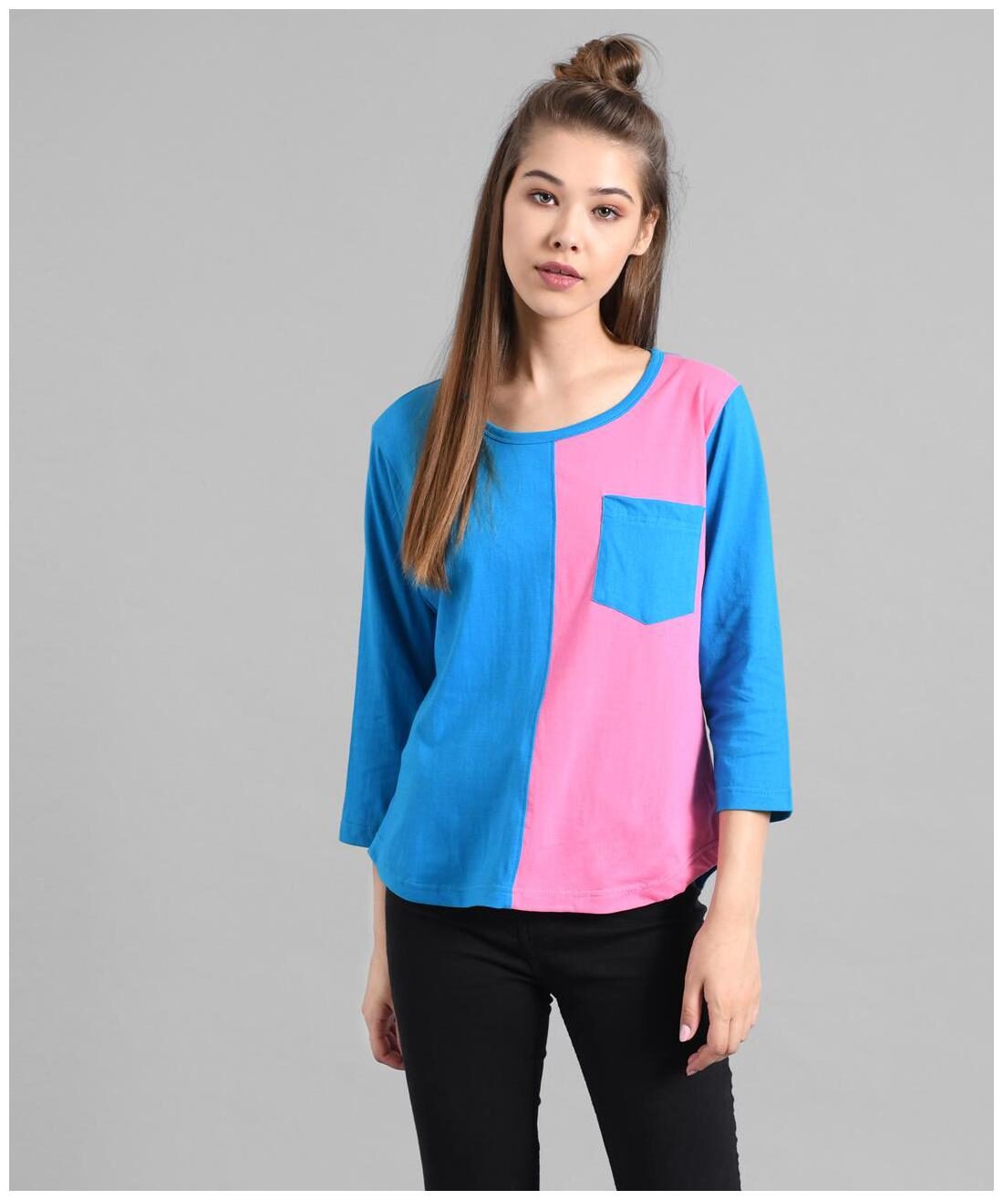 

Kotty Women Blue Pink Regular fit Round neck Cotton T shirt