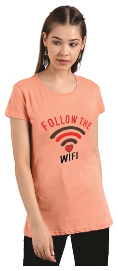 

Kotty Women Peach Regular fit Round neck Cotton T shirt