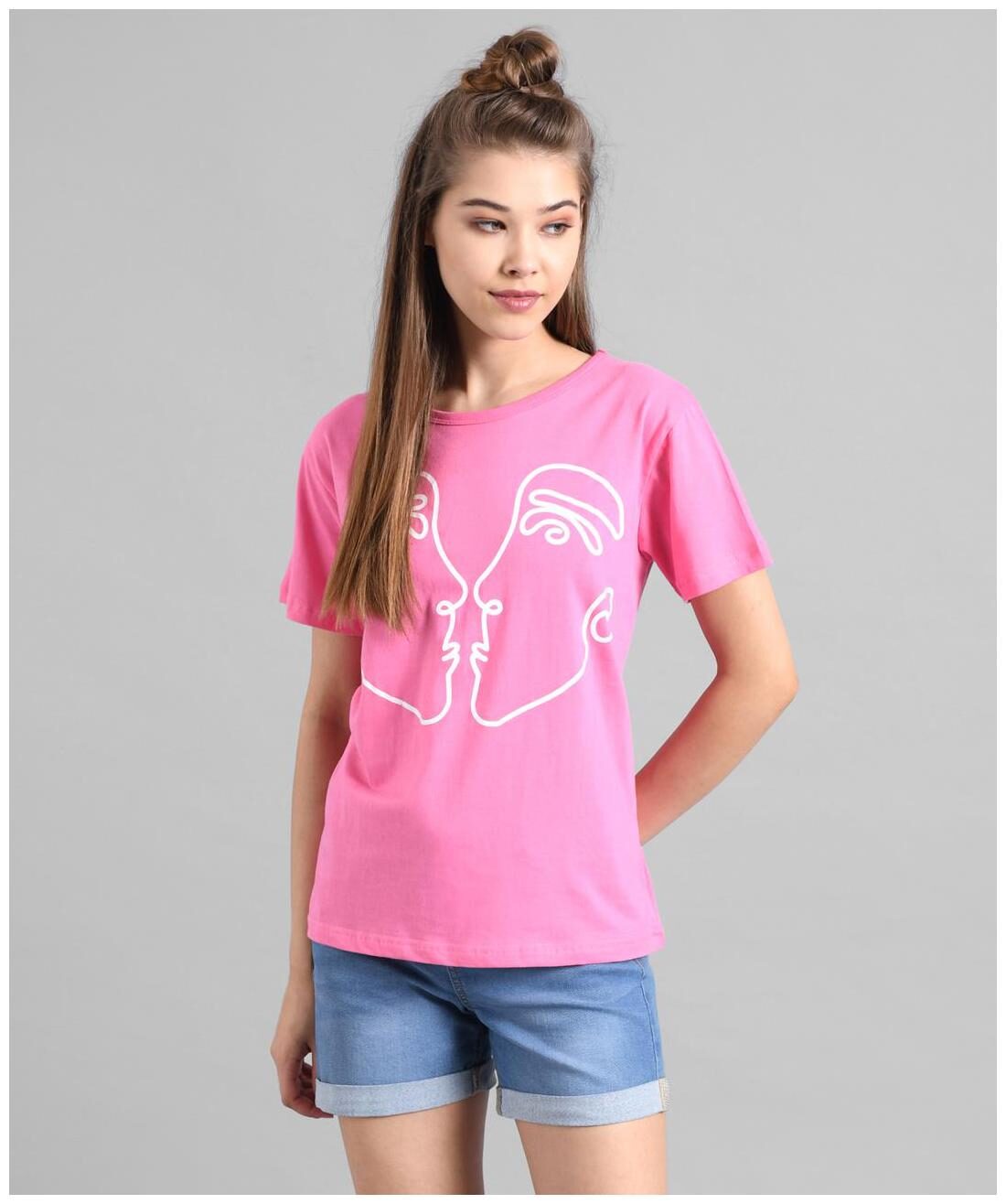 

Kotty Women Pink Regular fit Round neck Cotton T shirt