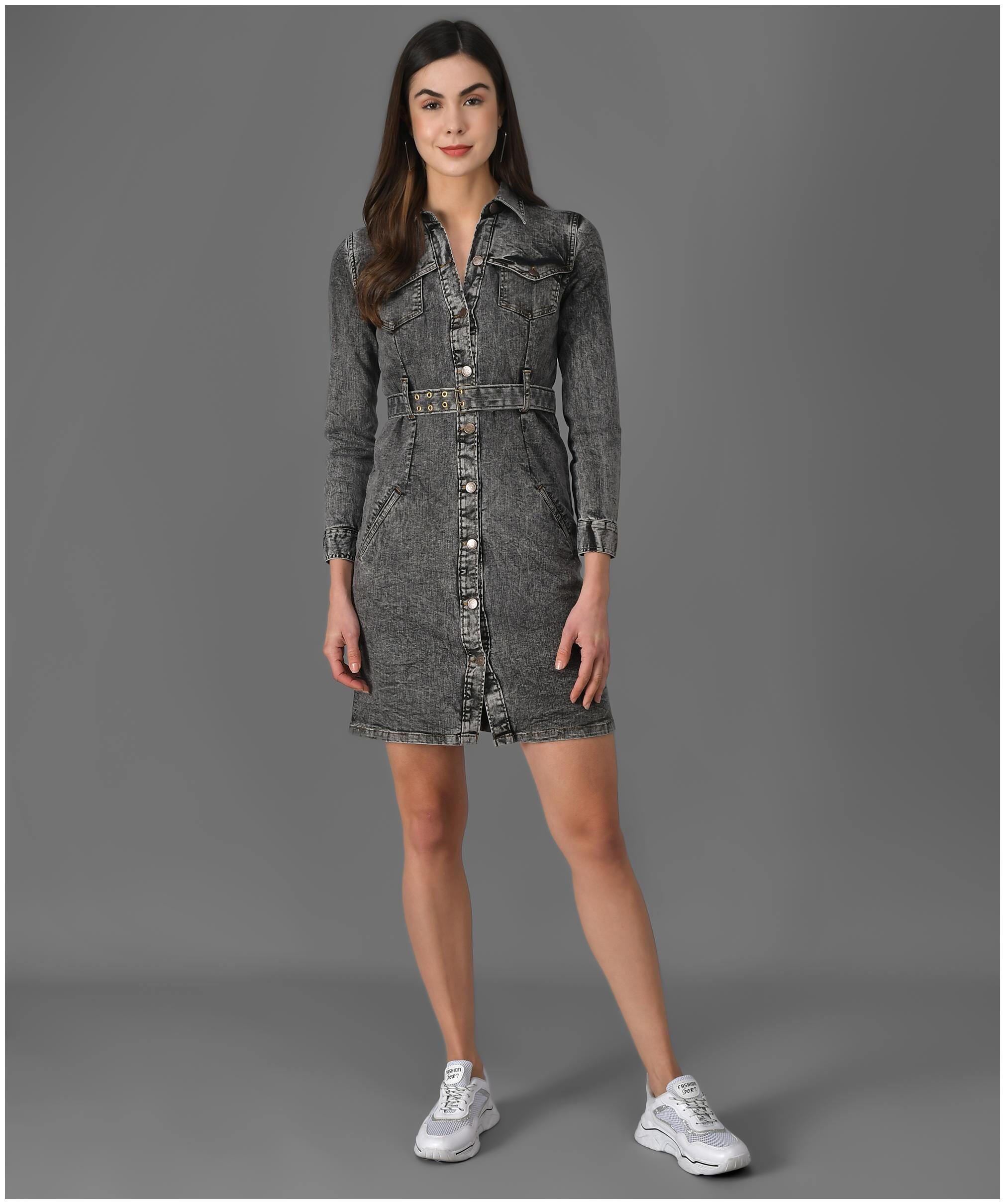 

Kotty Women Denim Solid Grey A Line Dress