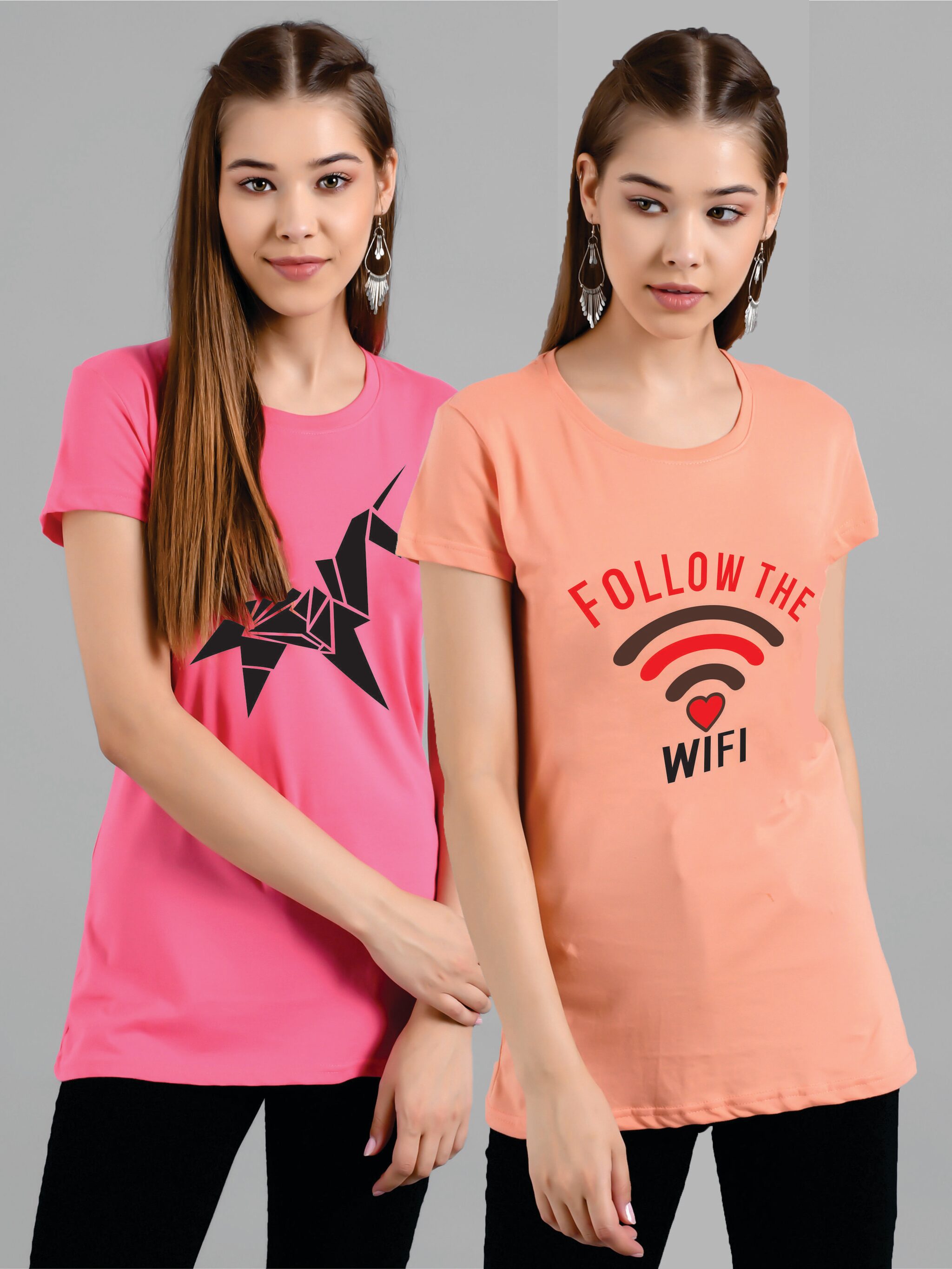 

Kotty Women Pink Beige Regular fit Round neck Cotton T shirt