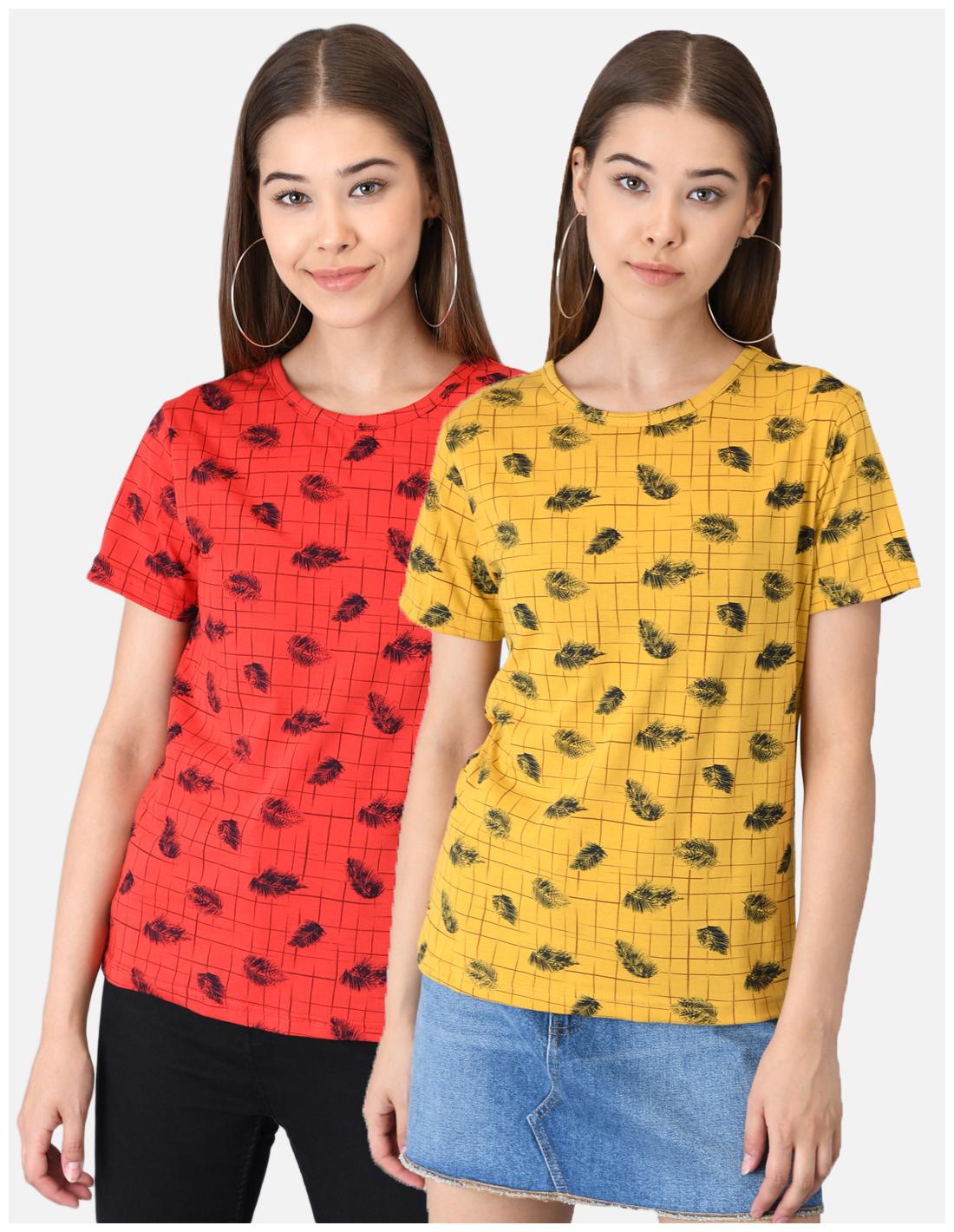 

Kotty Women Red Yellow Regular fit Round neck Cotton T shirt