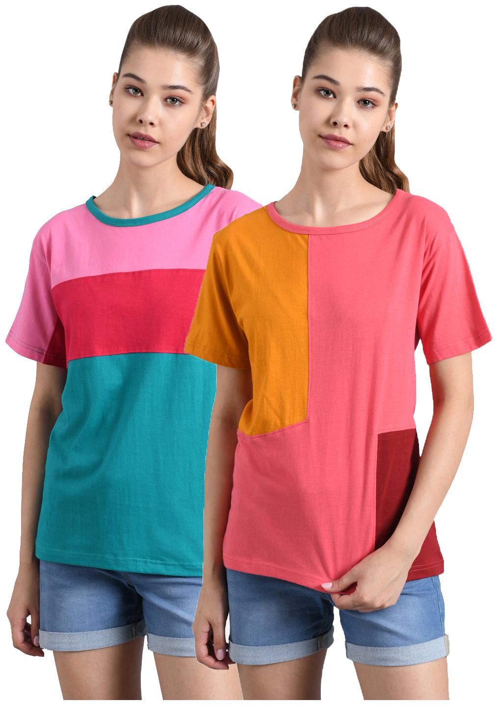 

Kotty Women Multi Regular fit Round neck Cotton T shirt