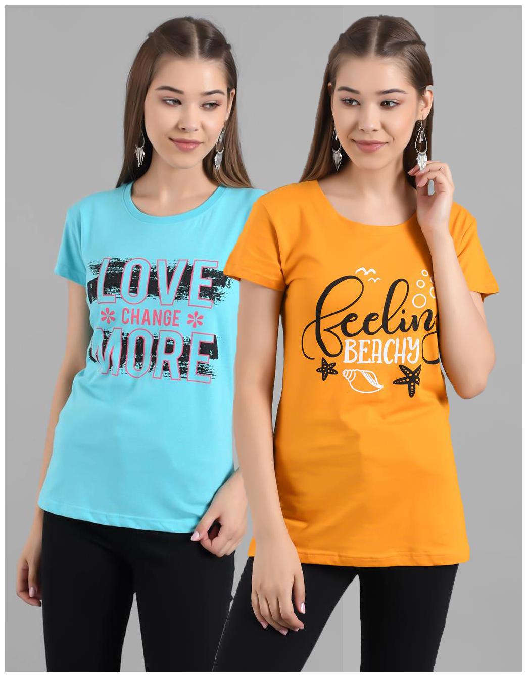 

Kotty Women Yellow Regular fit Round neck Cotton T shirt