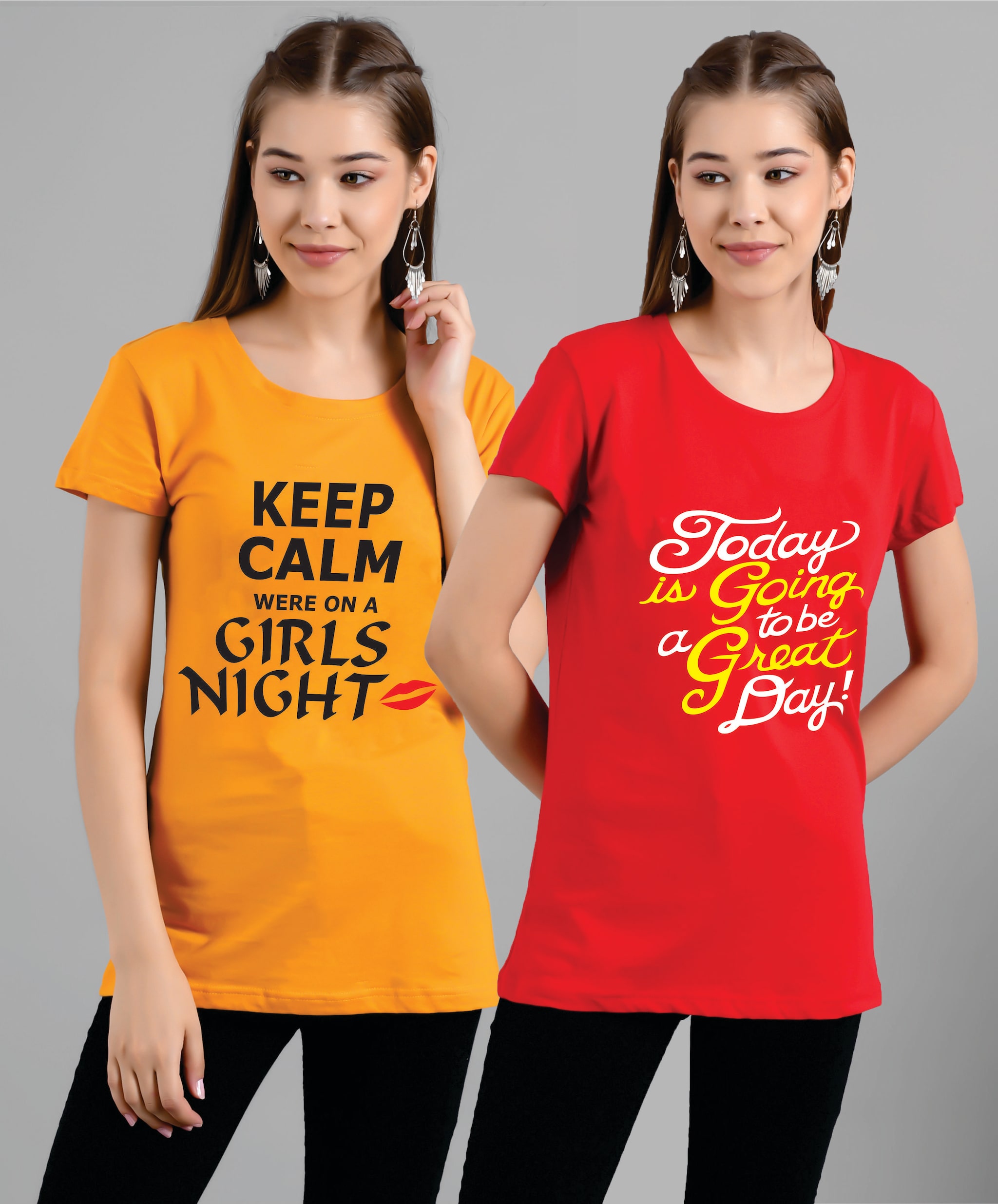 

Kotty Women Yellow Red Regular fit Round neck Cotton T shirt
