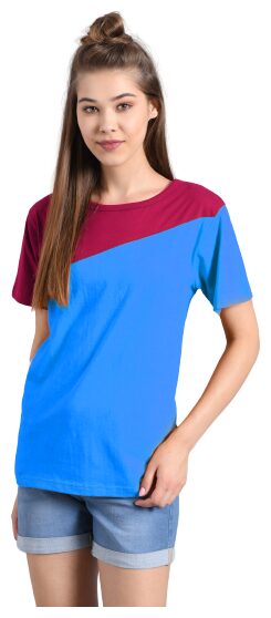 

Kotty Women Maroon Blue Regular fit Round neck Cotton T shirt