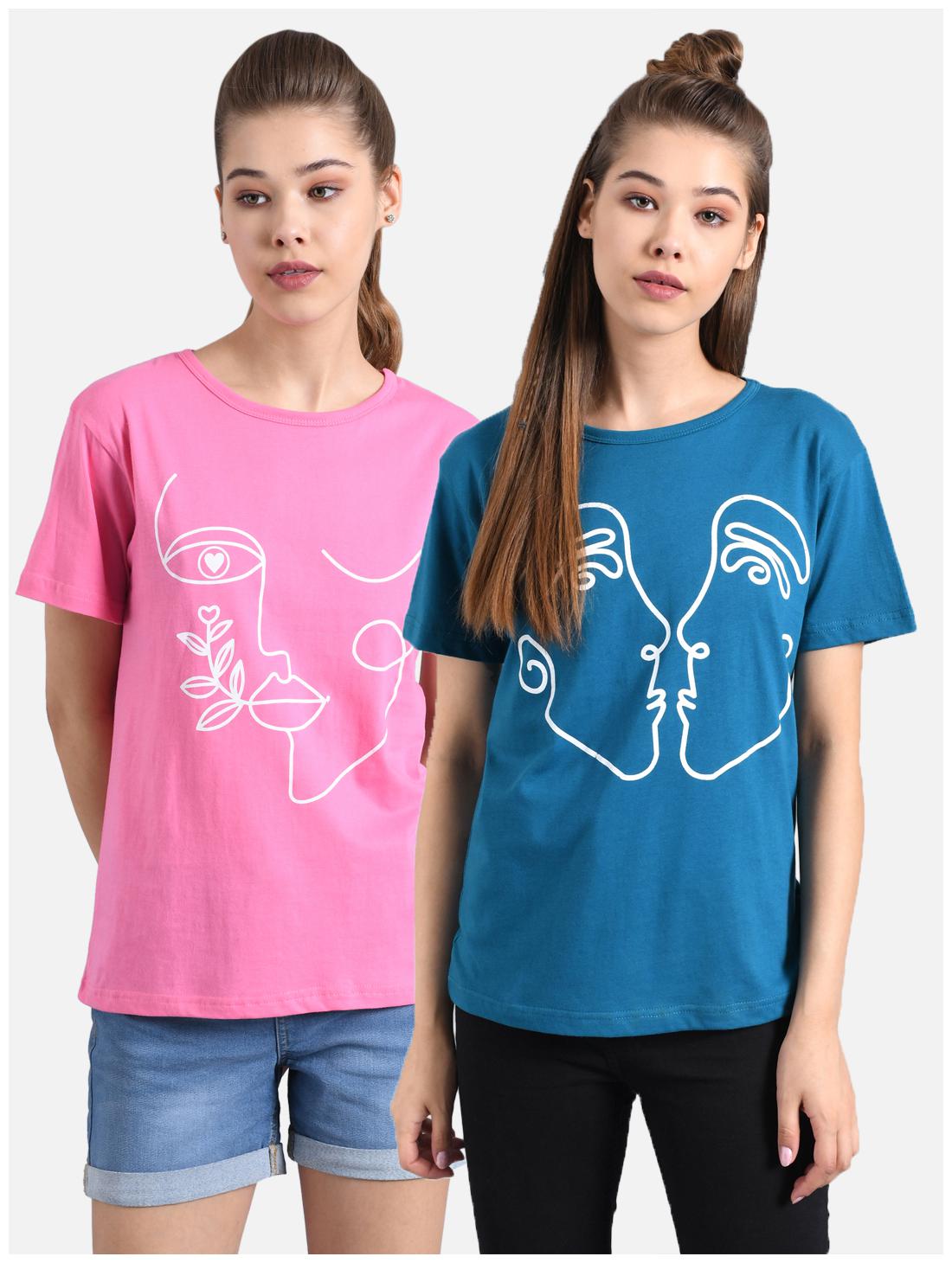 

Kotty Women Pink Blue Regular fit Round neck Cotton T shirt
