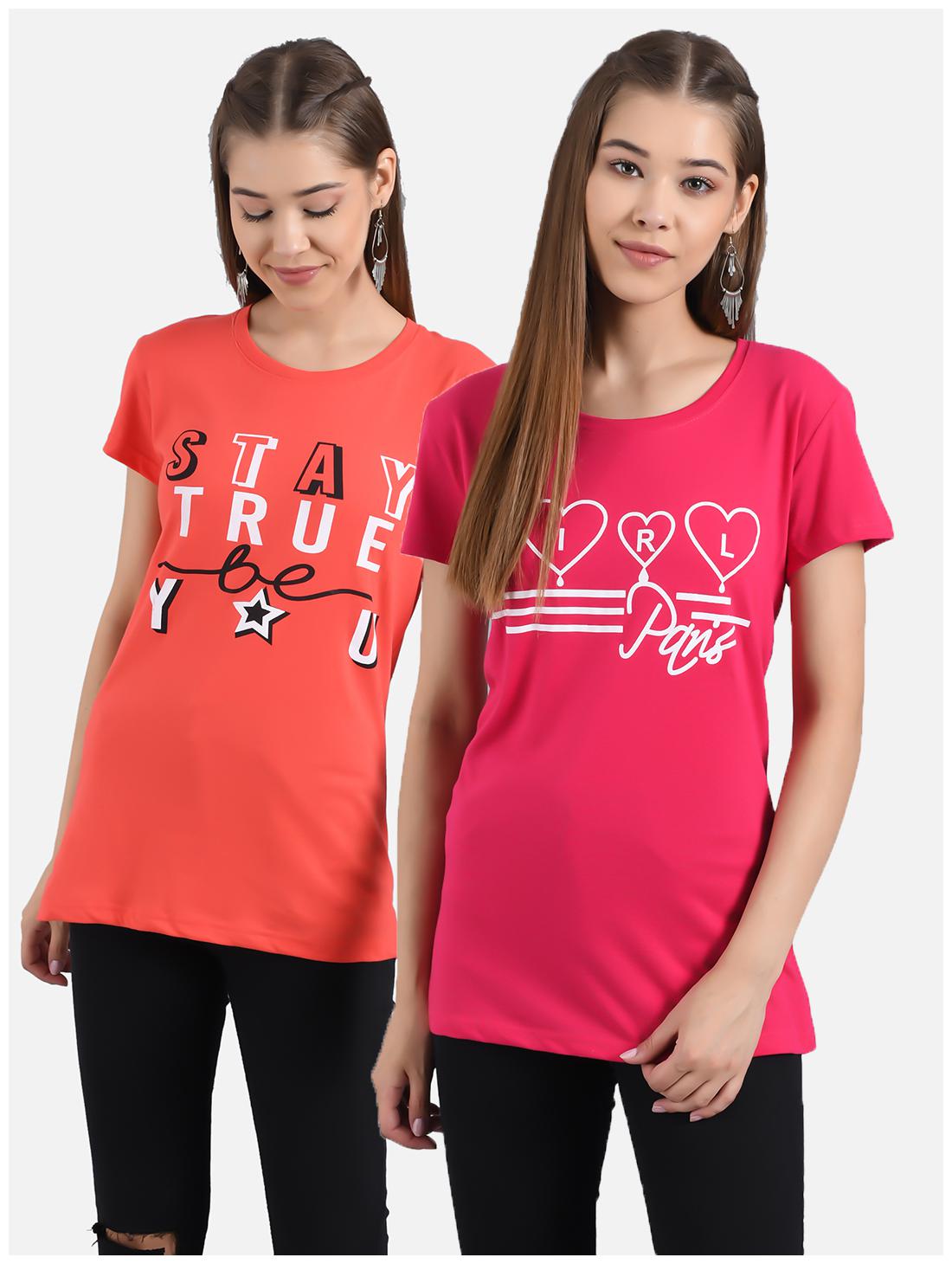

Kotty Women Red Pink Regular fit Round neck Cotton T shirt