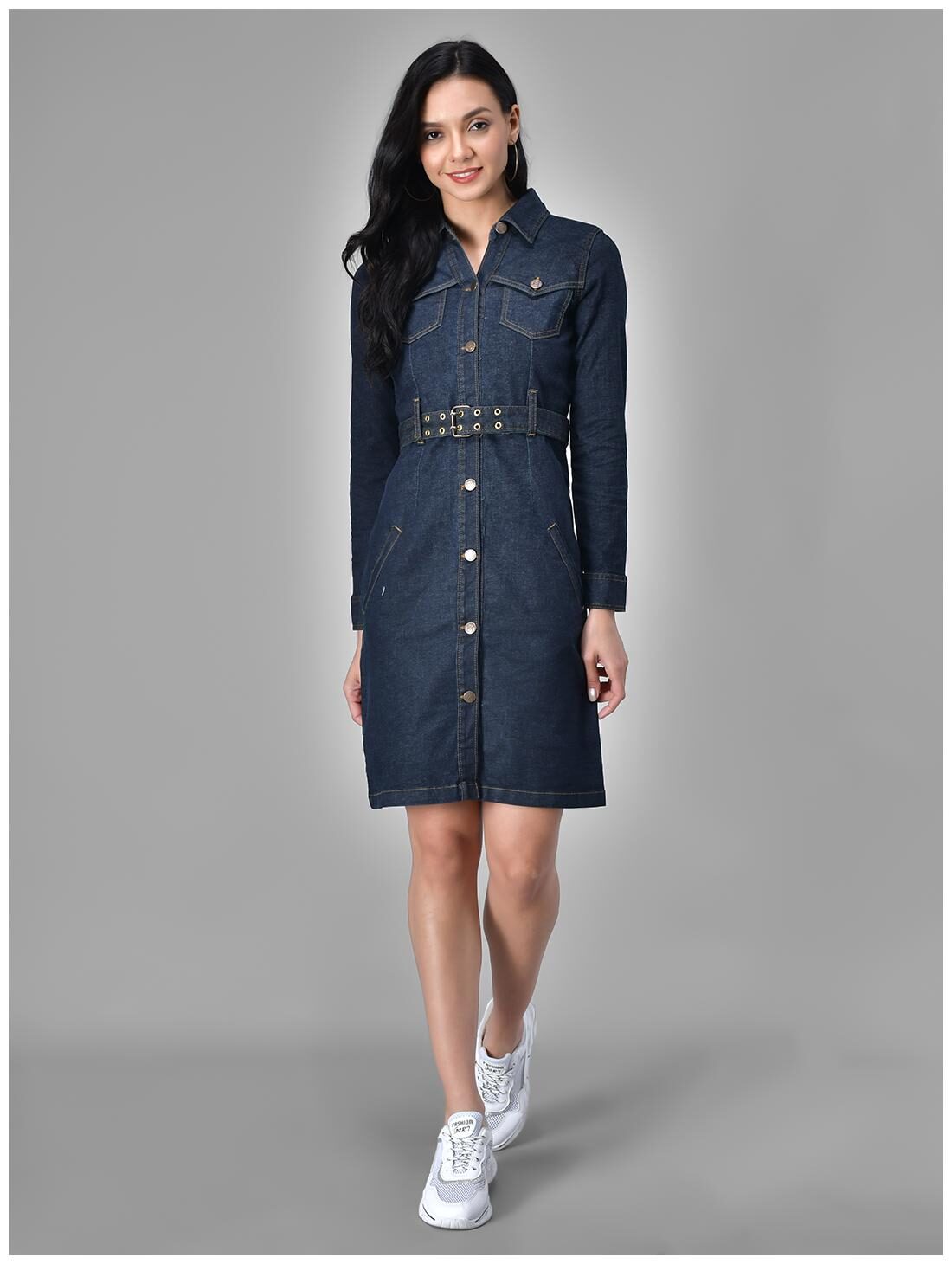 

Kotty Women Denim Solid Navy Blue Shirt Dress