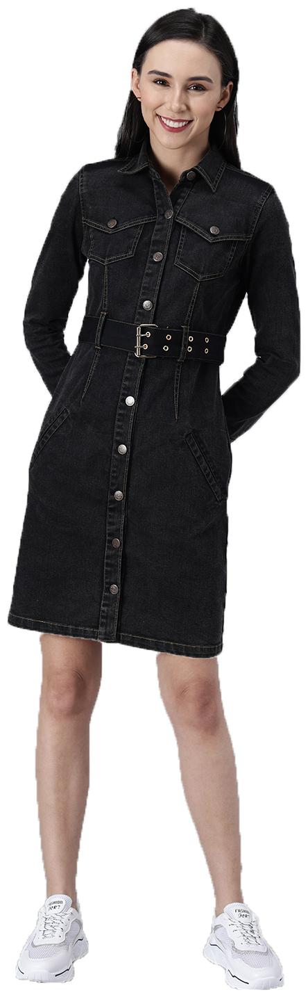 

Kotty Black Solid Shirt dress