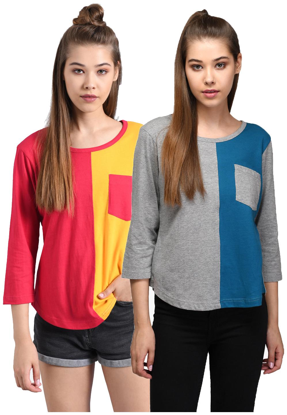

Kotty Women Multi Regular fit Round neck Cotton T shirt