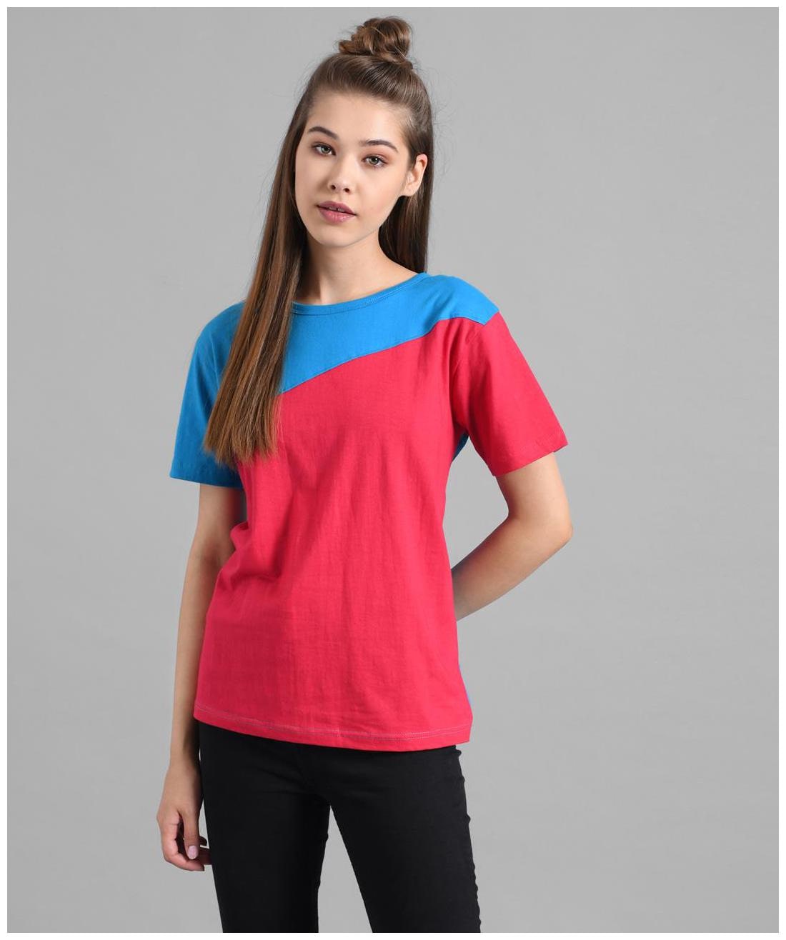 

Kotty Women Blue Red Regular fit Round neck Cotton T shirt