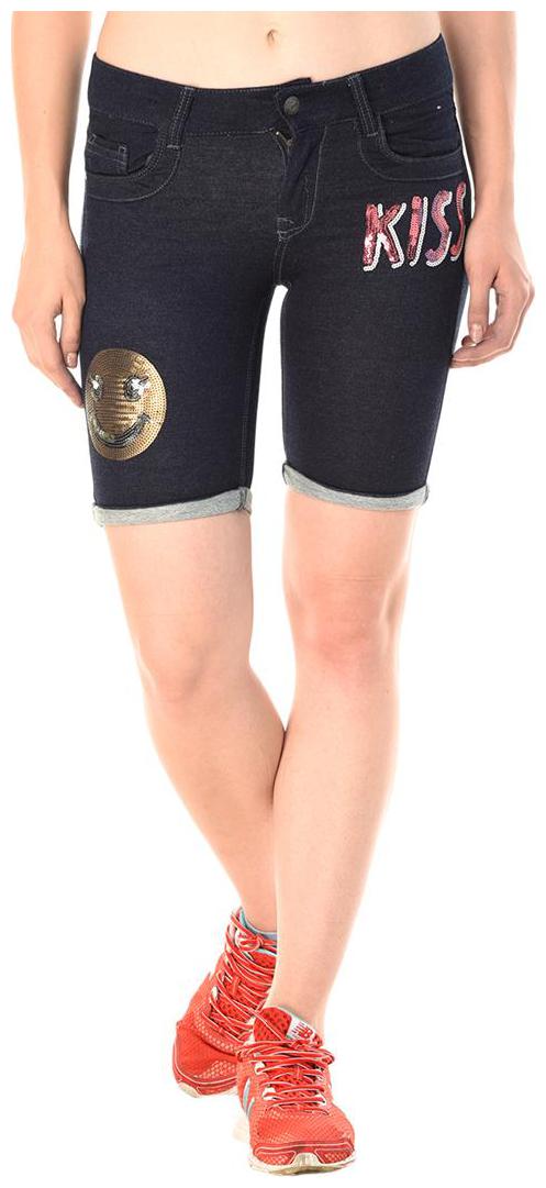

Kotty Women Printed Denim shorts Denim capri - Blue