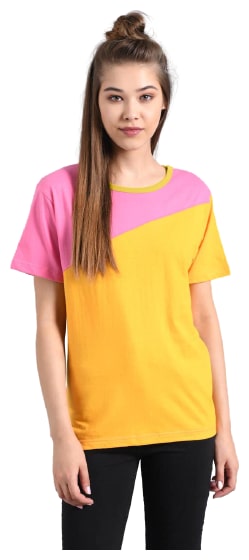 

Kotty Women Pink Yellow Regular fit Round neck Cotton T shirt