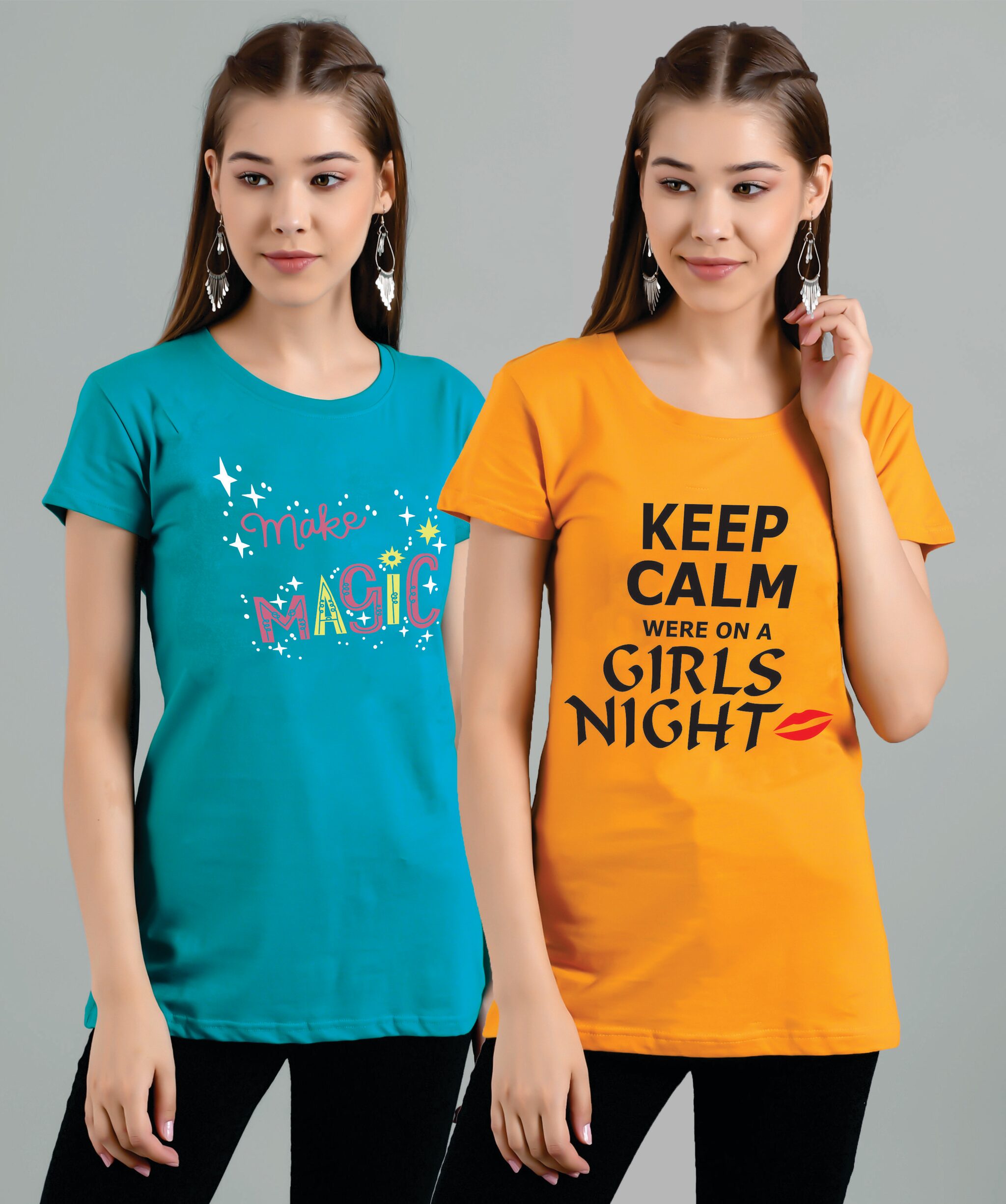 

Kotty Women Blue Yellow Regular fit Round neck Cotton T shirt
