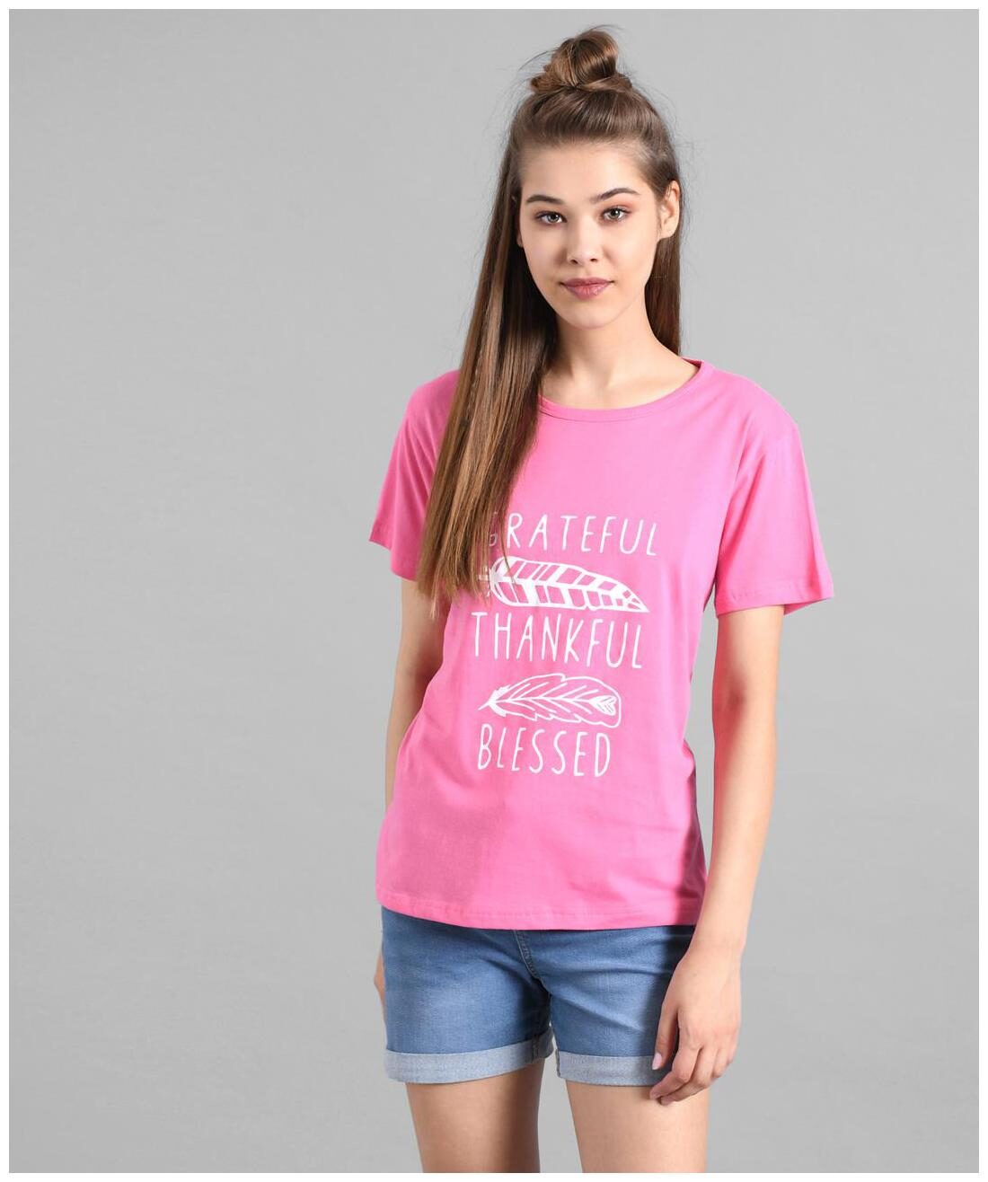 

Kotty Women Pink Regular fit Round neck Cotton T shirt