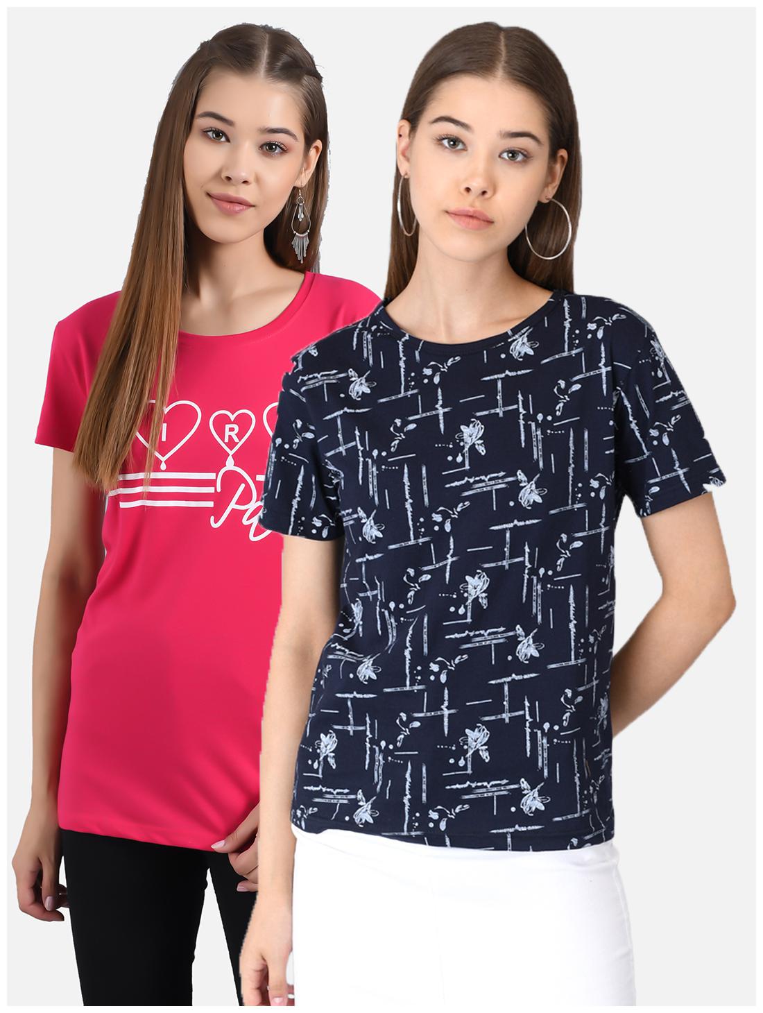 

Kotty Women Red Blue Regular fit Round neck Cotton T shirt
