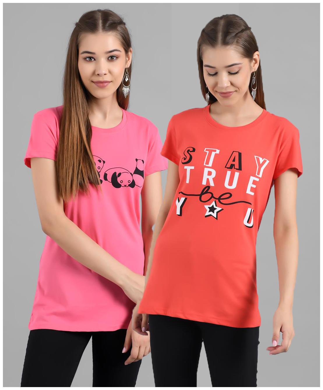 

Kotty Women Pink Red Regular fit Round neck Cotton T shirt