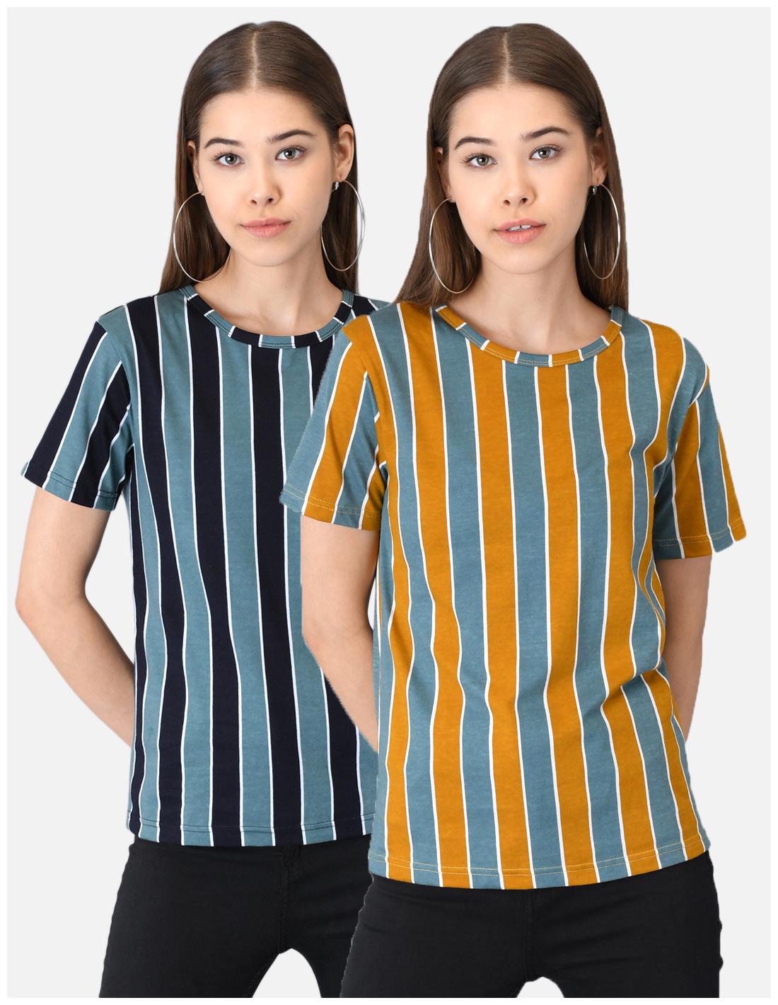 

Kotty Women Blue Yellow Regular fit Round neck Cotton T shirt