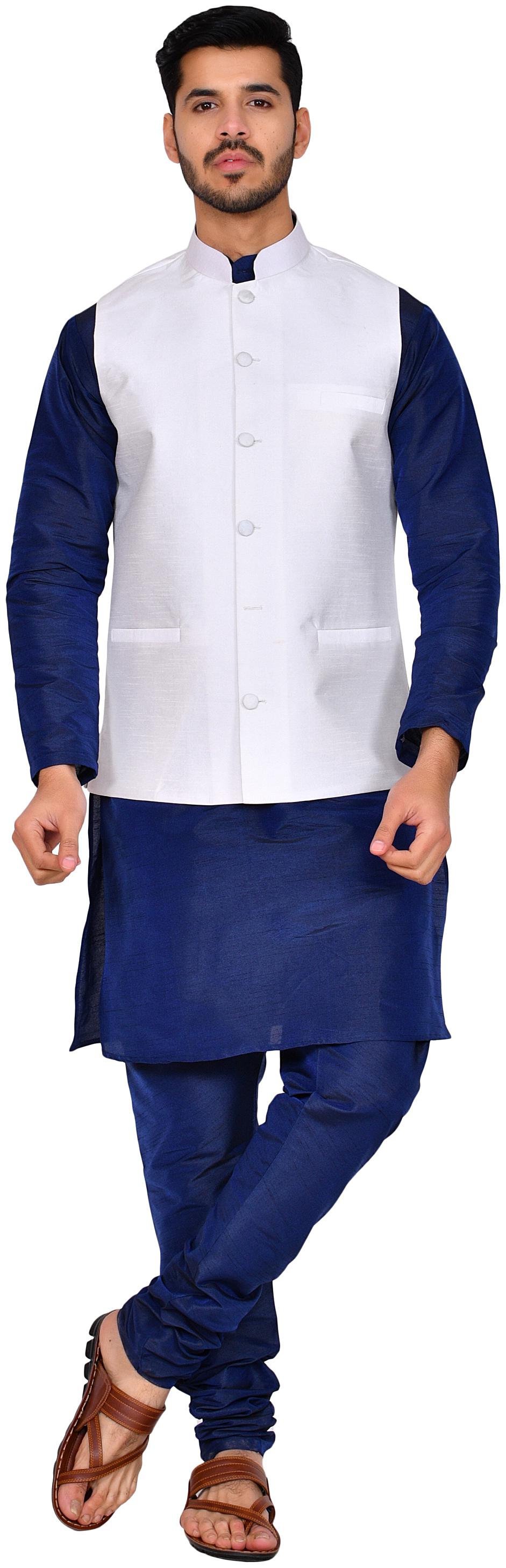 

Bonnier White Solid Kurta and Churidar With Nehru Jacket