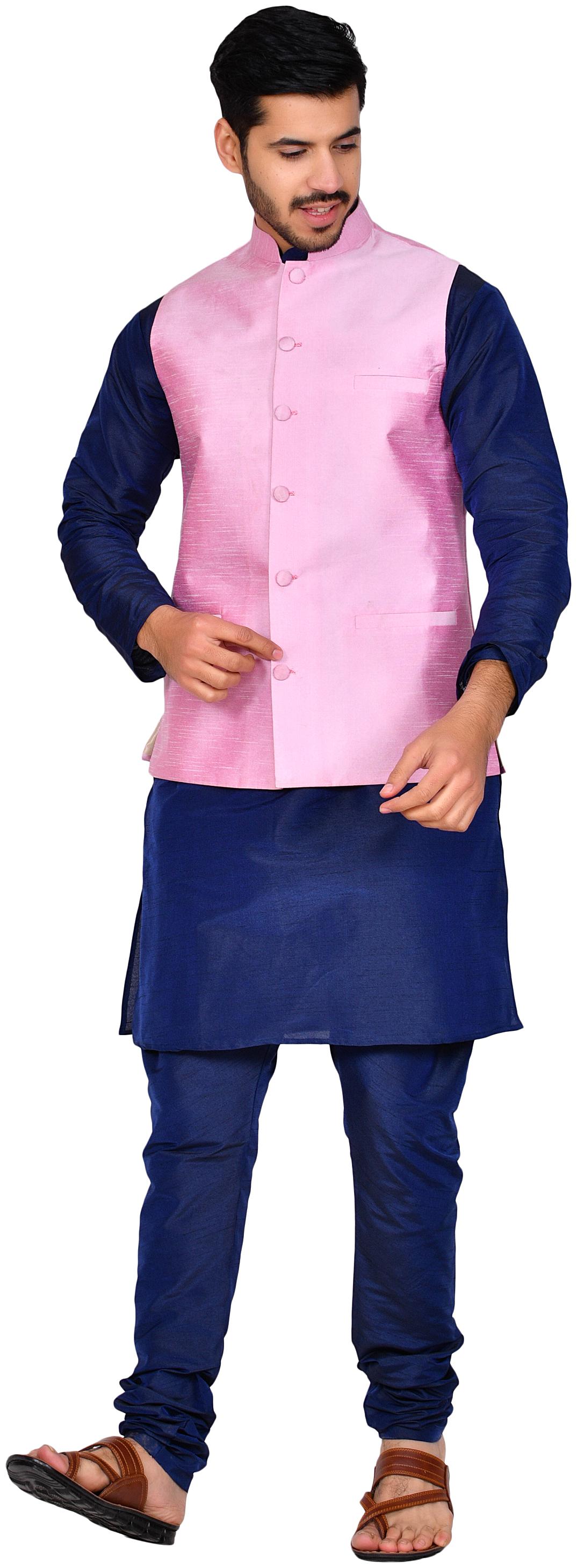 

Bonnier Pink Solid Kurta and Churidar With Nehru Jacket