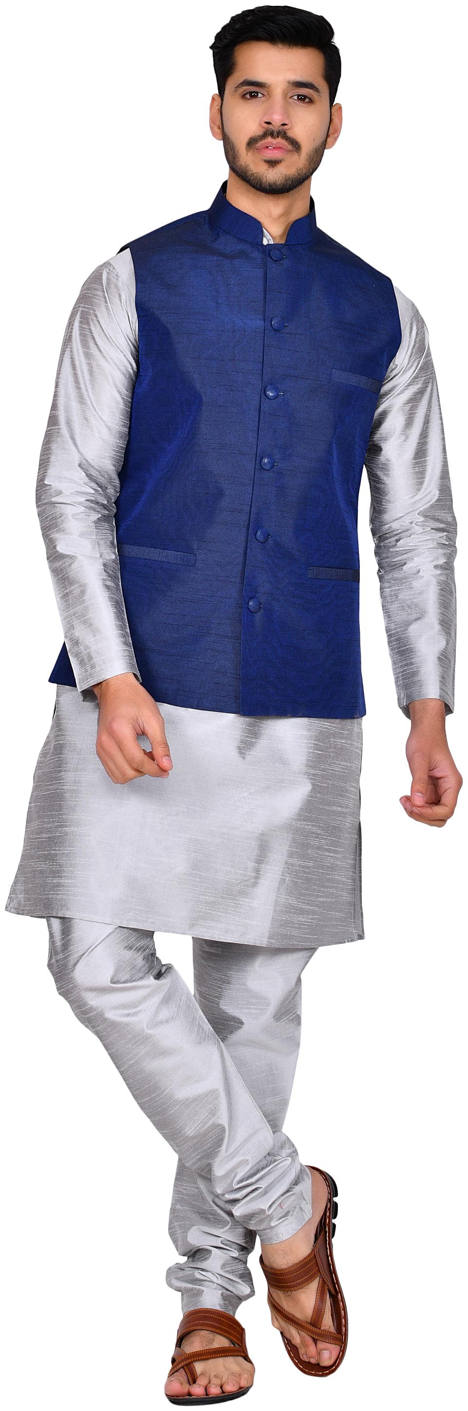 

Bonnier Blue Solid Kurta and Churidar With Nehru Jacket