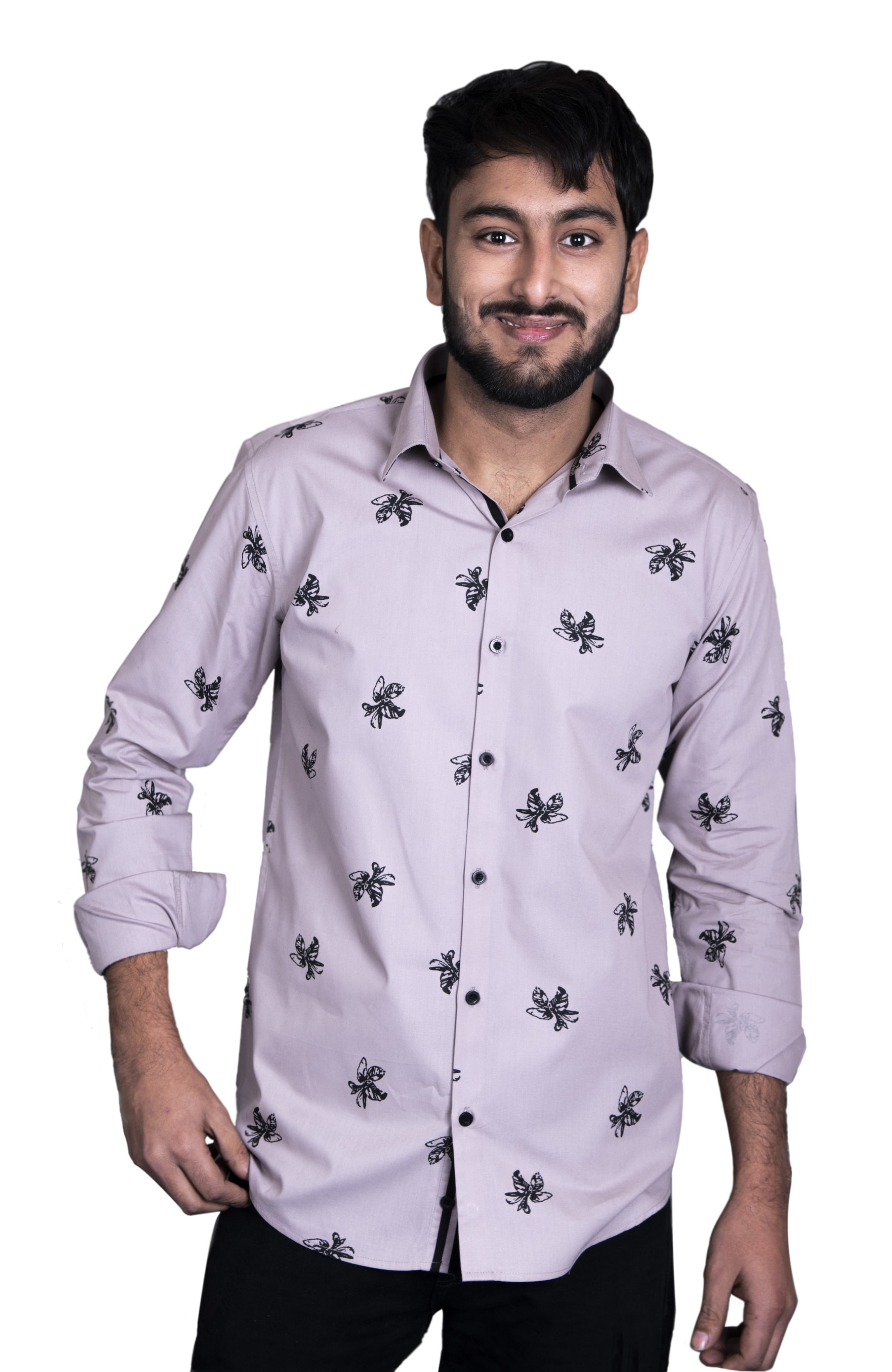 

KRALZ Men Grey Printed Slim Fit Casual Shirt