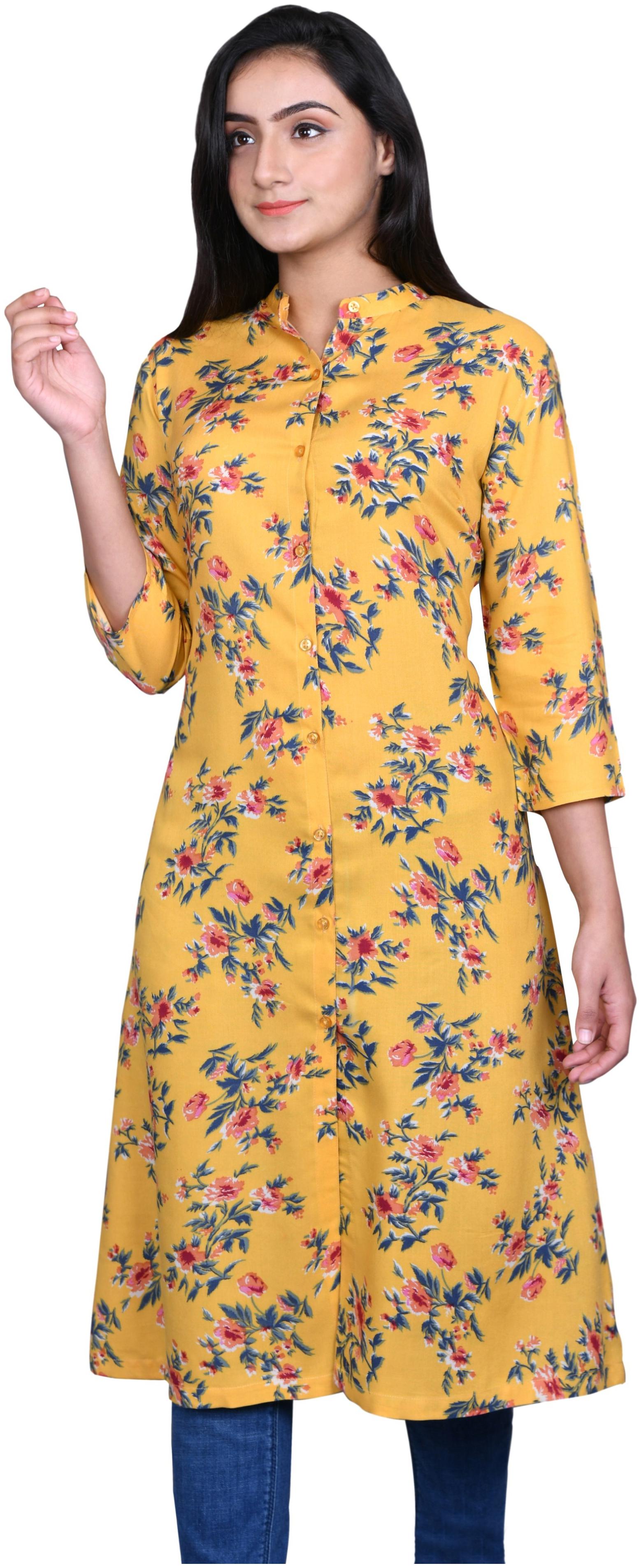 

Kralz Women Yellow Floral Viscose Rayon Kurti