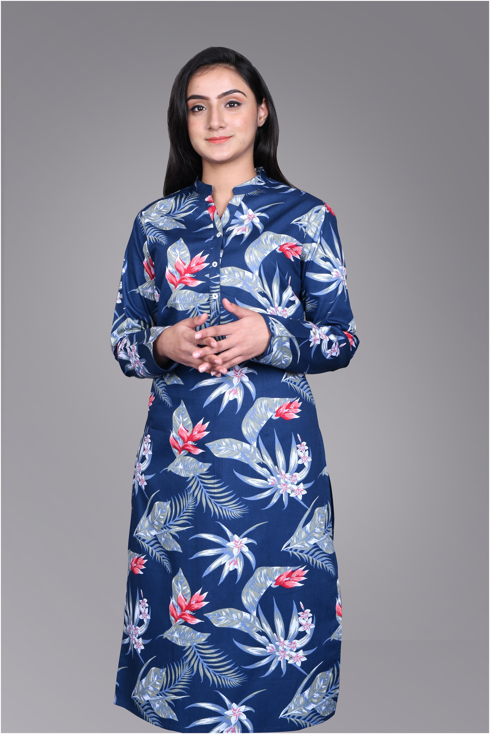 

KRALZ Women Navy Blue Floral Straight Kurti