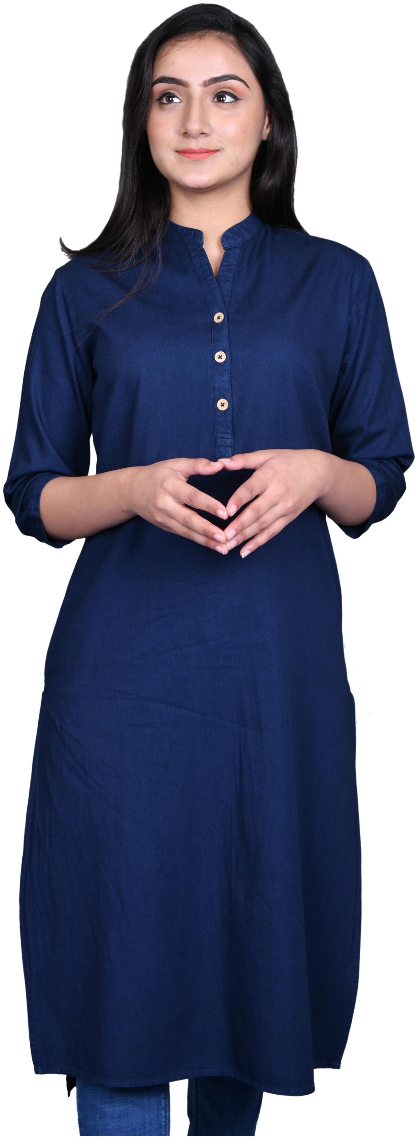 

KRALZ Women Navy Blue Solid Straight Kurti