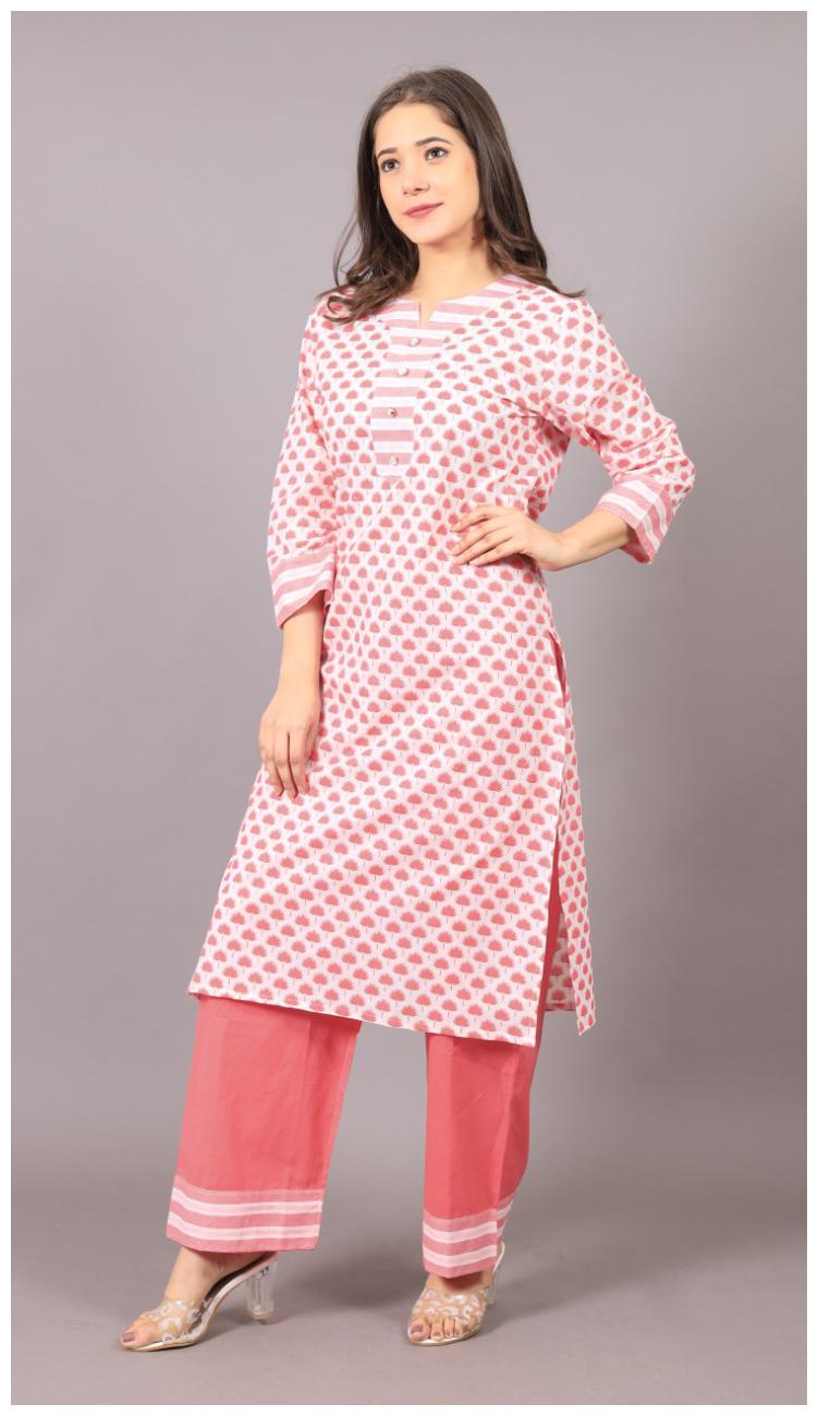 

Krati Creations Women Pink Printed Straight Kurta With Palazzo