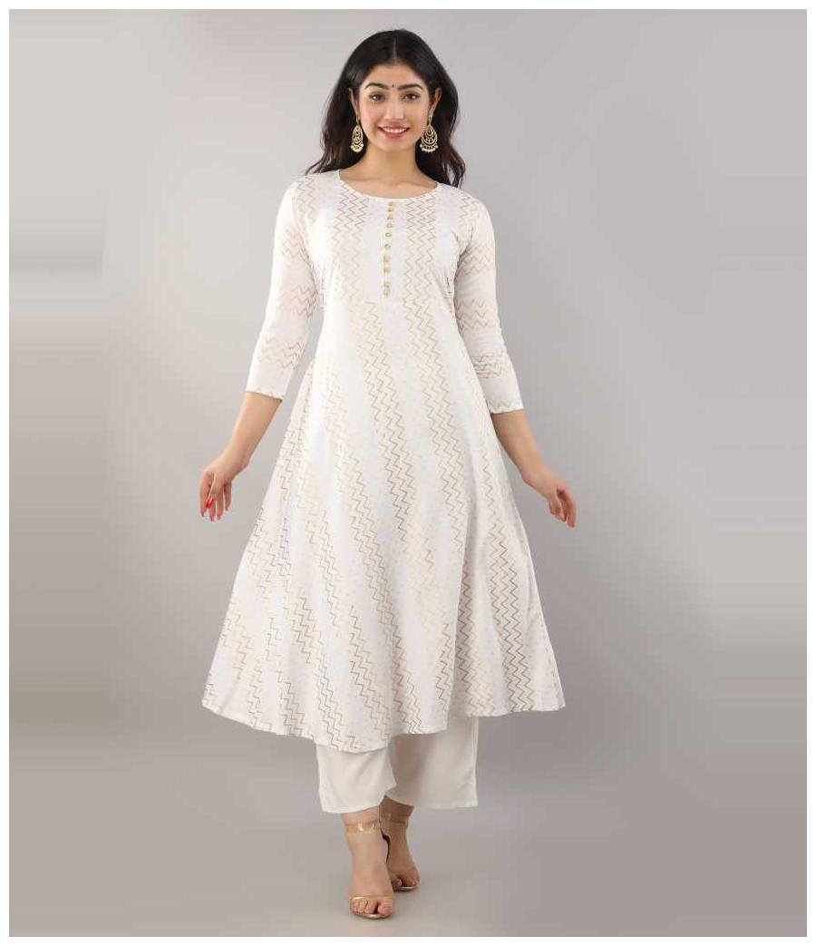 

Krati Creations Women White Geometric Anarkali Kurta With Palazzo
