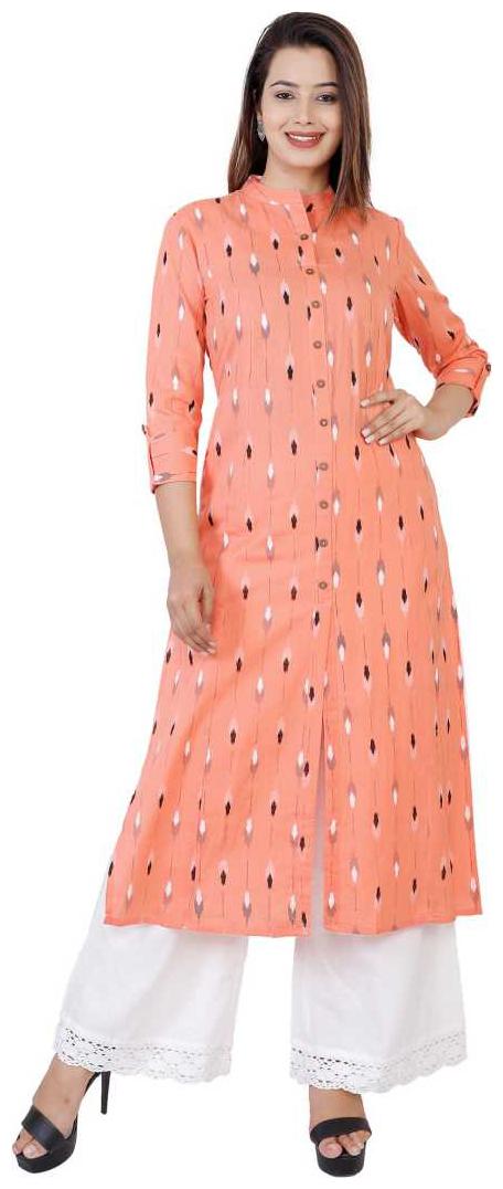 

Krati Creations Women Peach Printed Straight Kurta With Palazzo