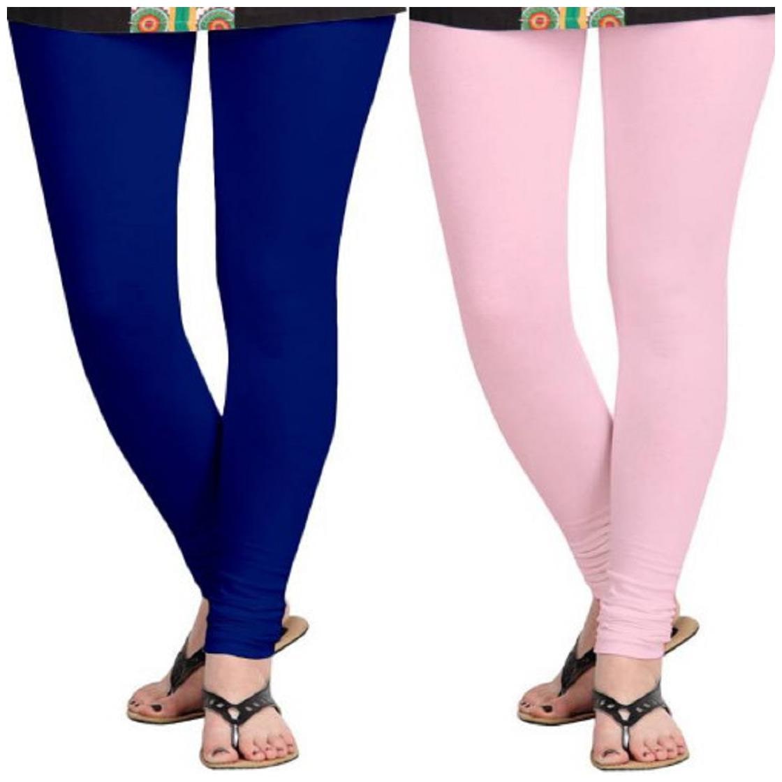 

KRIPI Women Cotton Solid Blue Pink Leggings