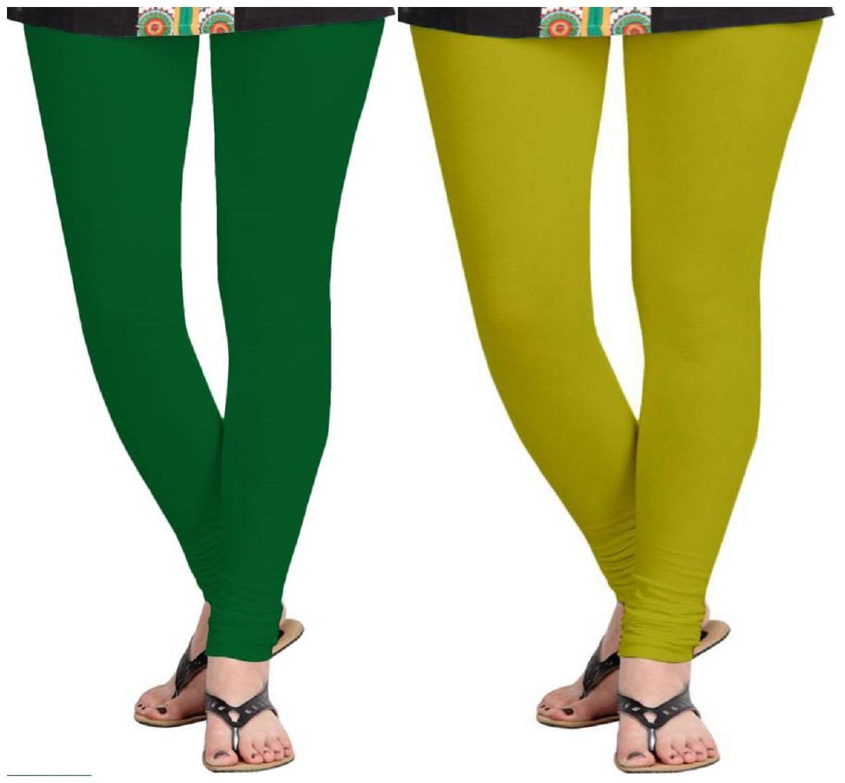 

KRIPI Women Cotton Solid Green Leggings