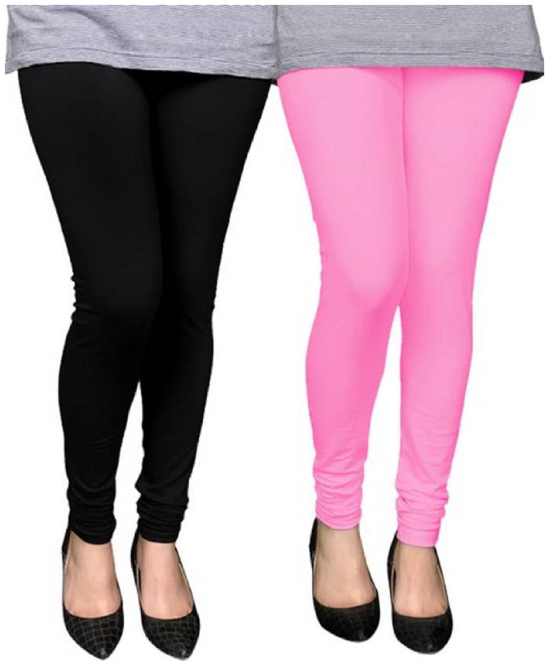 

Kripi Women and Girls Ultra Soft Cotton Solid Churidar Legging - Black Pink