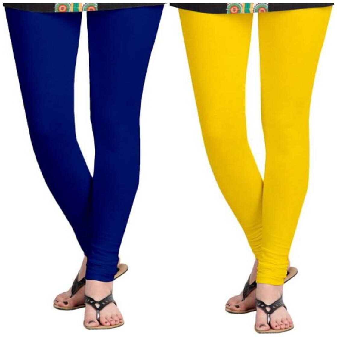 

KRIPI Women Cotton Solid Blue Yellow Leggings
