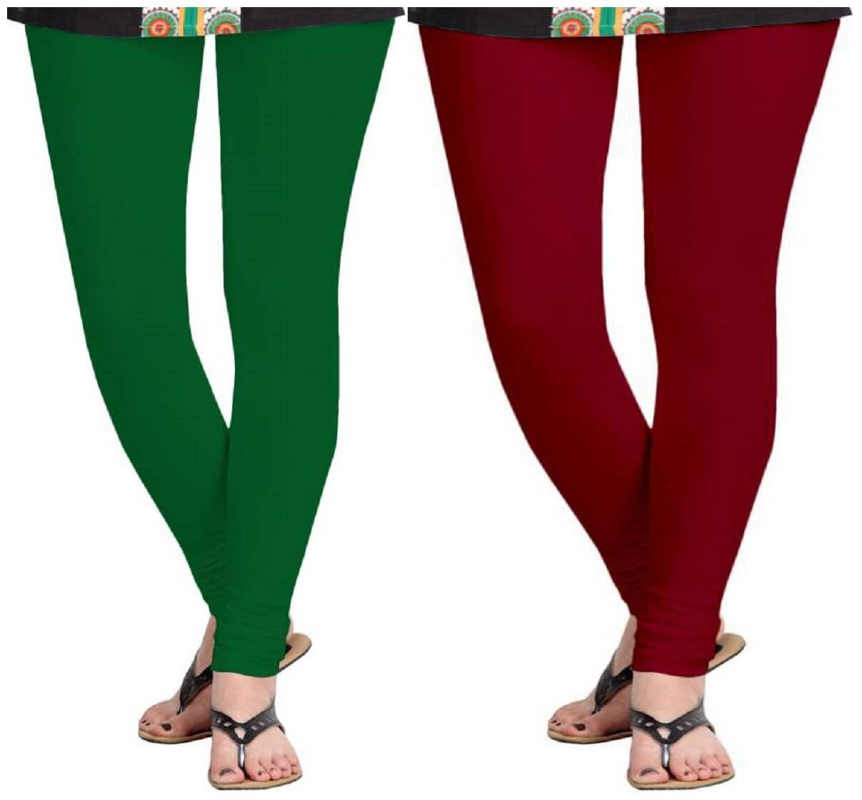 

KRIPI Women Cotton Solid Green Maroon Leggings