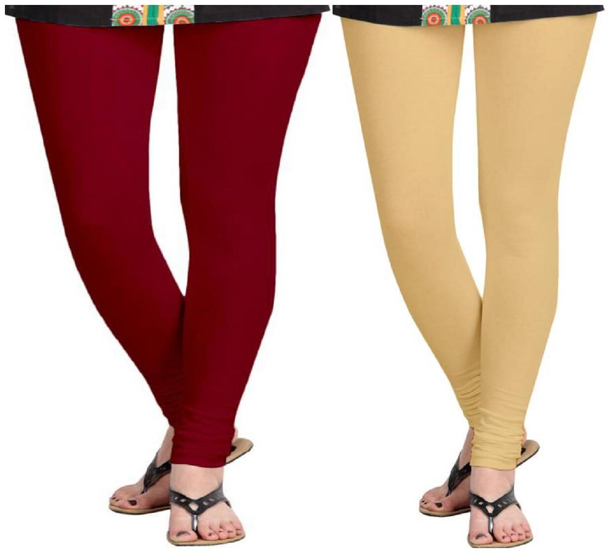 

KRIPI Women Cotton Solid Maroon Beige Leggings