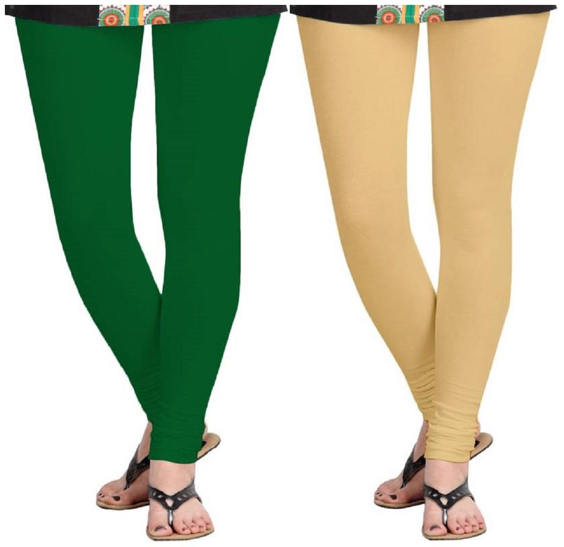 

KRIPI Women Cotton Solid Green Beige Leggings